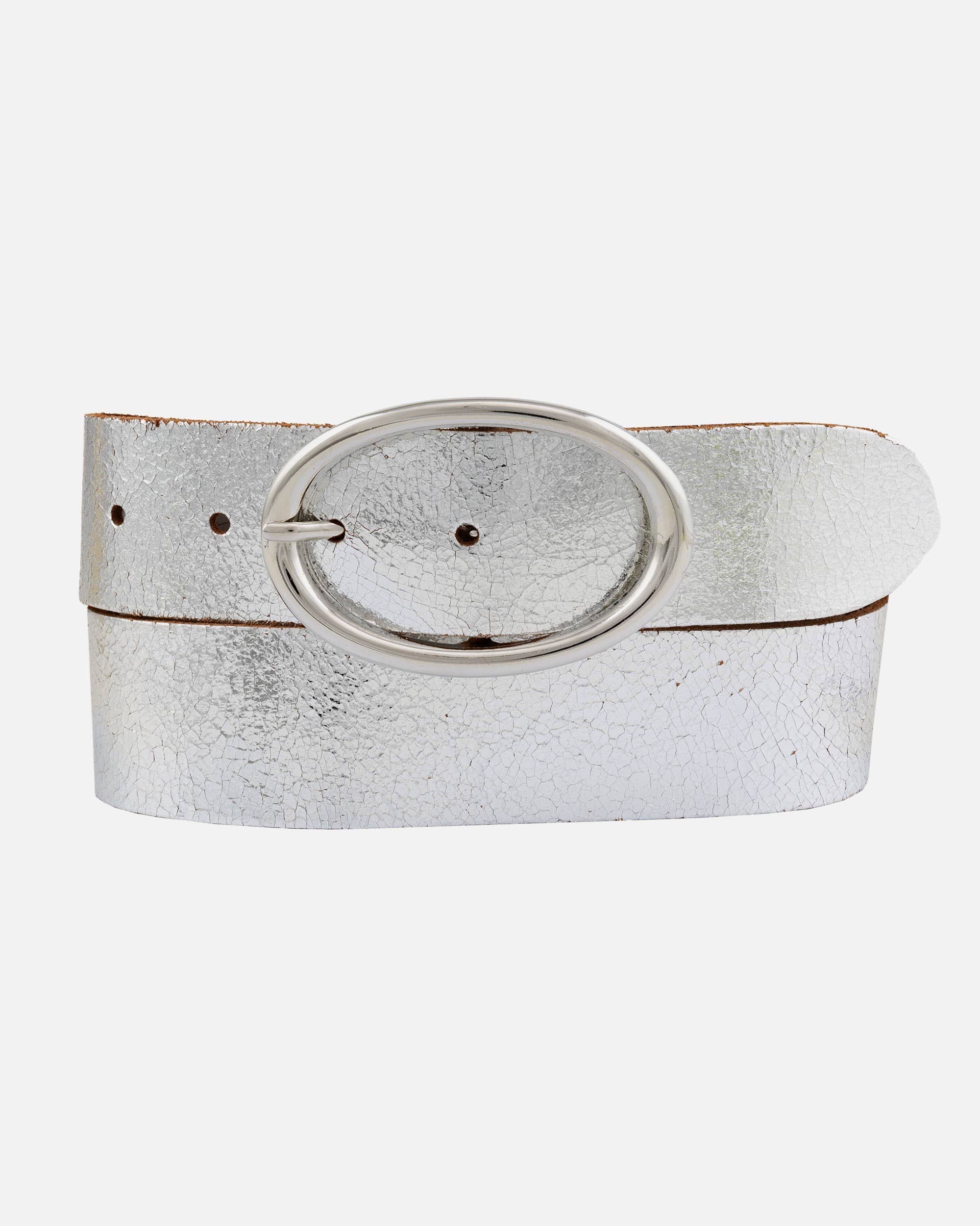 Chi | Metallic Leather Belt with Sleek Oval Buckle