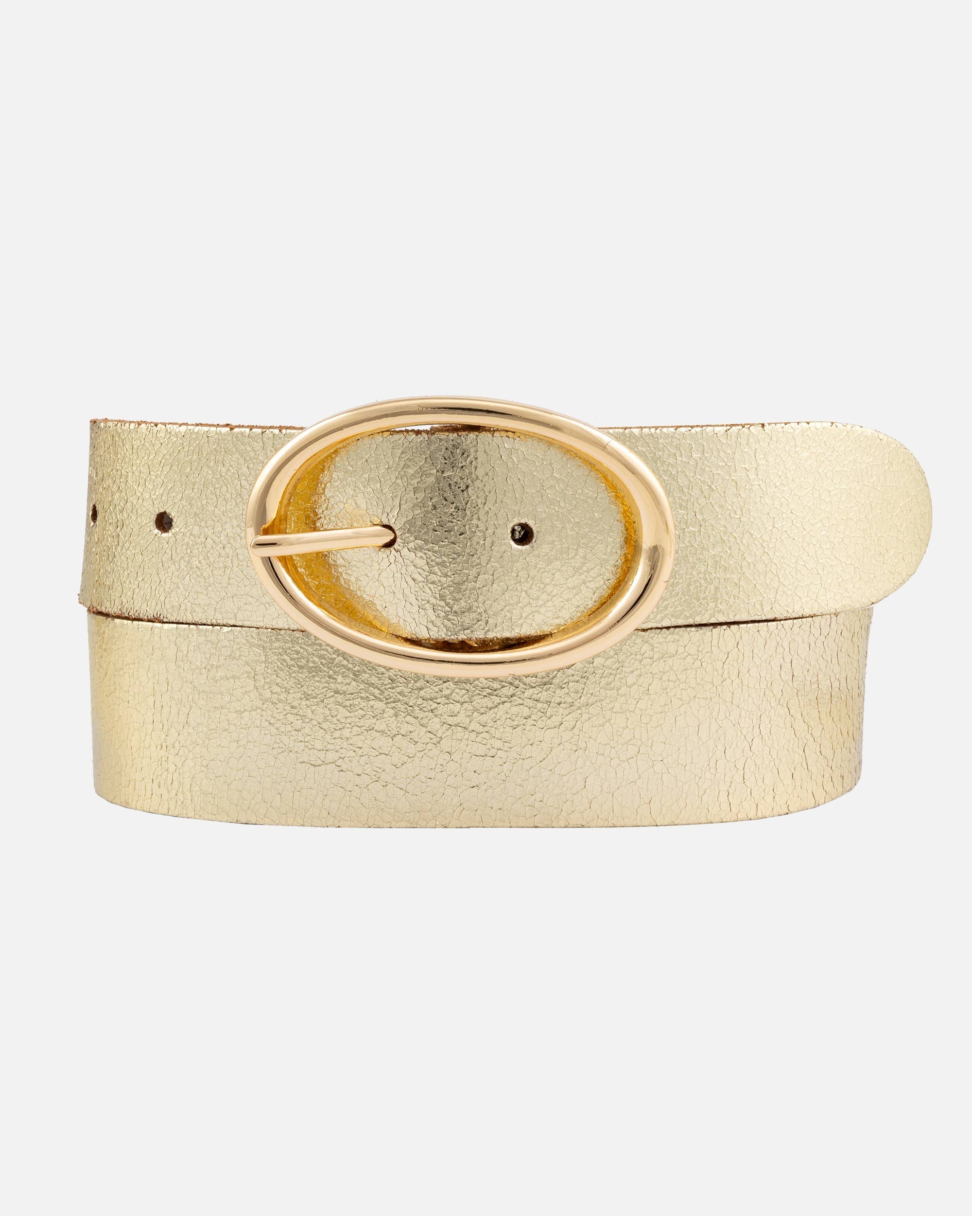 Chi | Metallic Leather Belt with Sleek Oval Buckle
