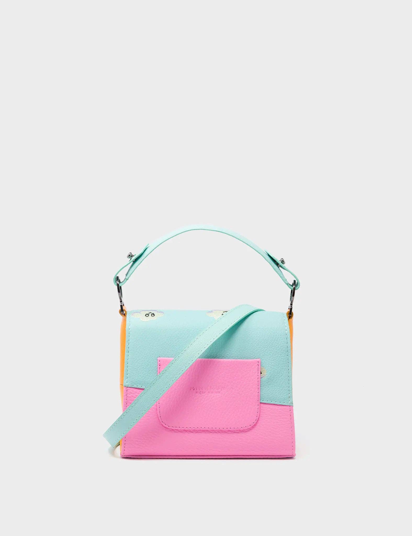 Anastasio Micro Crossbody Handbag Water Ballet Blue and Bubblegum Pink Leather - Happy Clouds Design