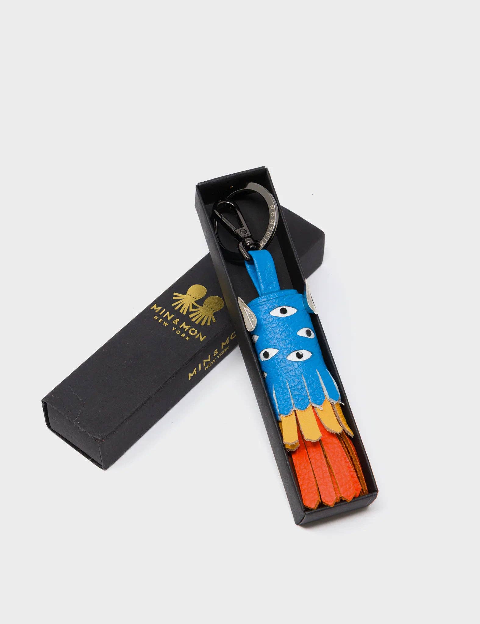 Markets - Oliver The Ox Charm - Blue and Orange Leather Keychain