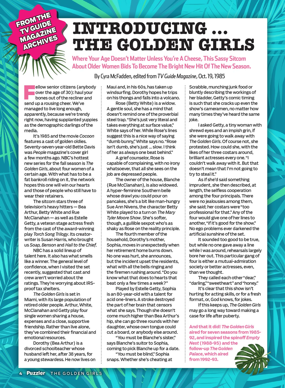 TV Guide - The Golden Girls Puzzler: Celebrate The 40th Anniversary, Fun Games Packed With Crosswords, Trivia, Word Sudoku, Missing Letters, Spot The Difference, Word Searches, Brain Teasers & More!