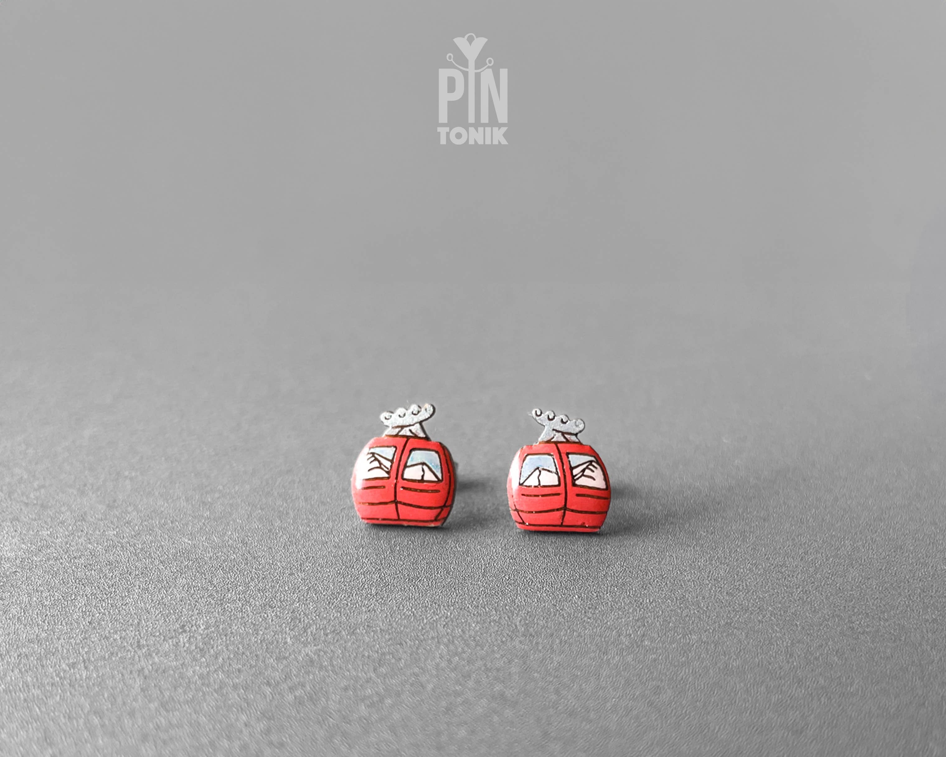 Ski Gondola Stud Earrings - Fun Apres Ski Wood Earrings