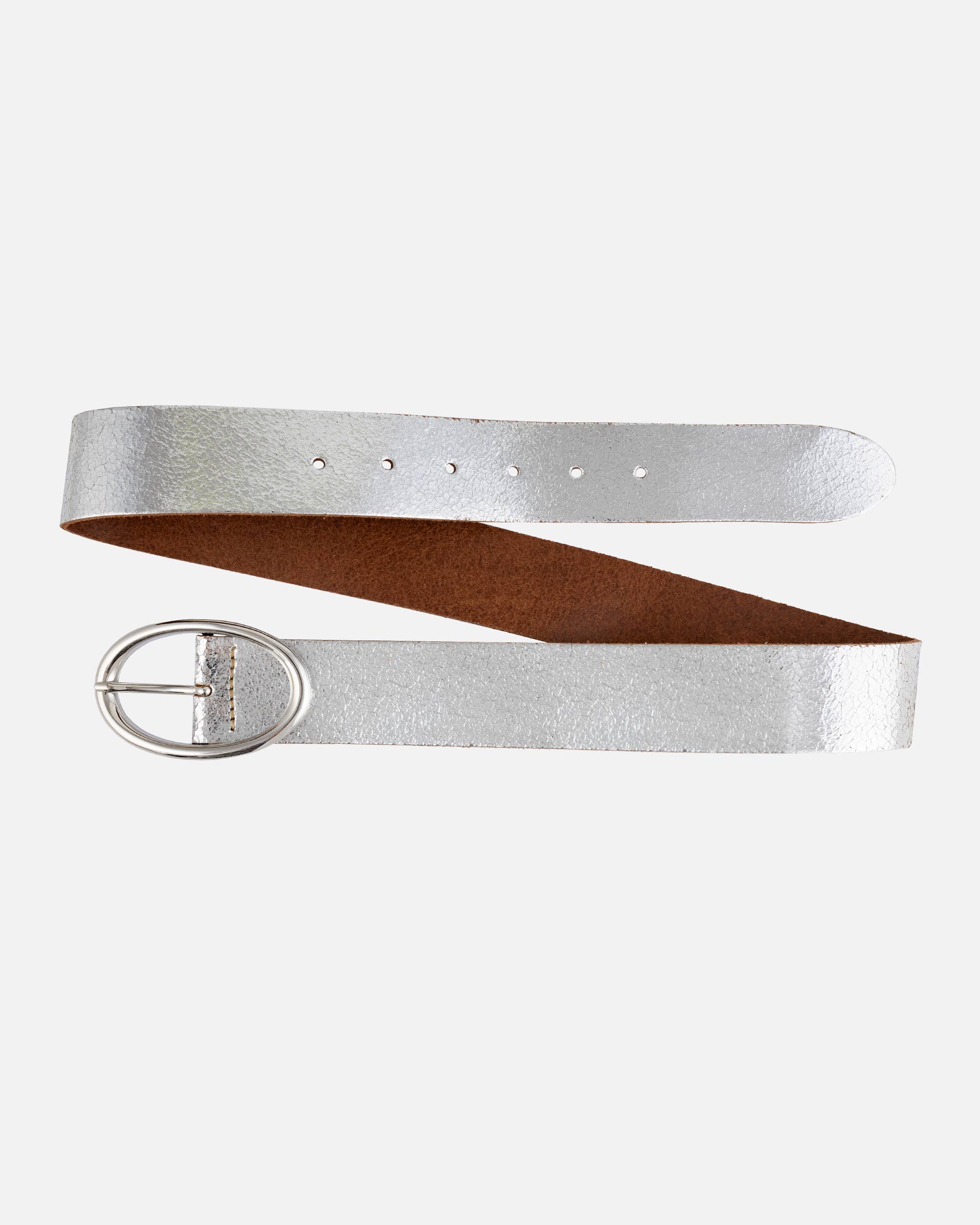 Chi | Metallic Leather Belt with Sleek Oval Buckle