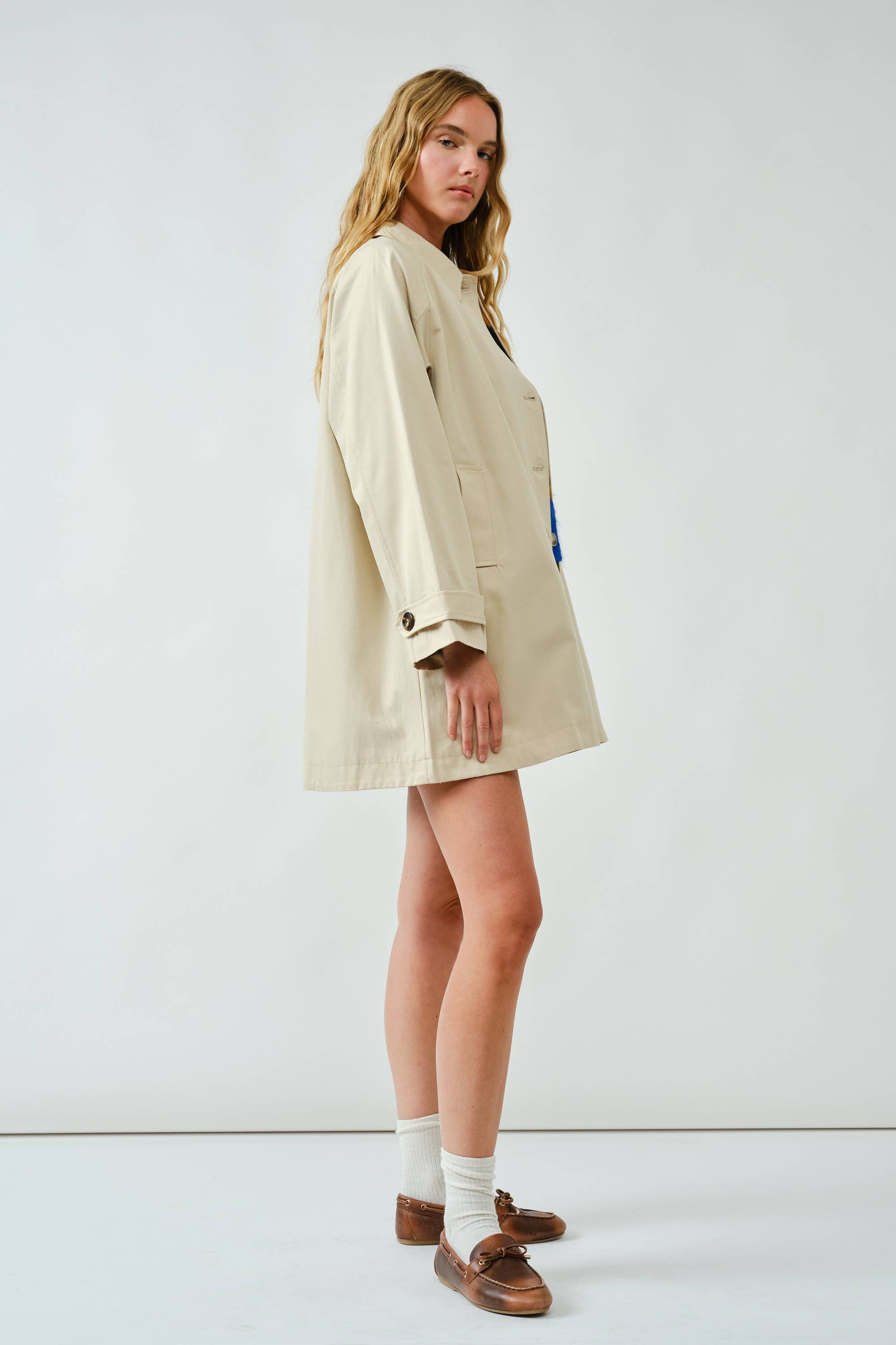 AJJ5143 A LINE TRENCH COAT WITH PLAID LINING