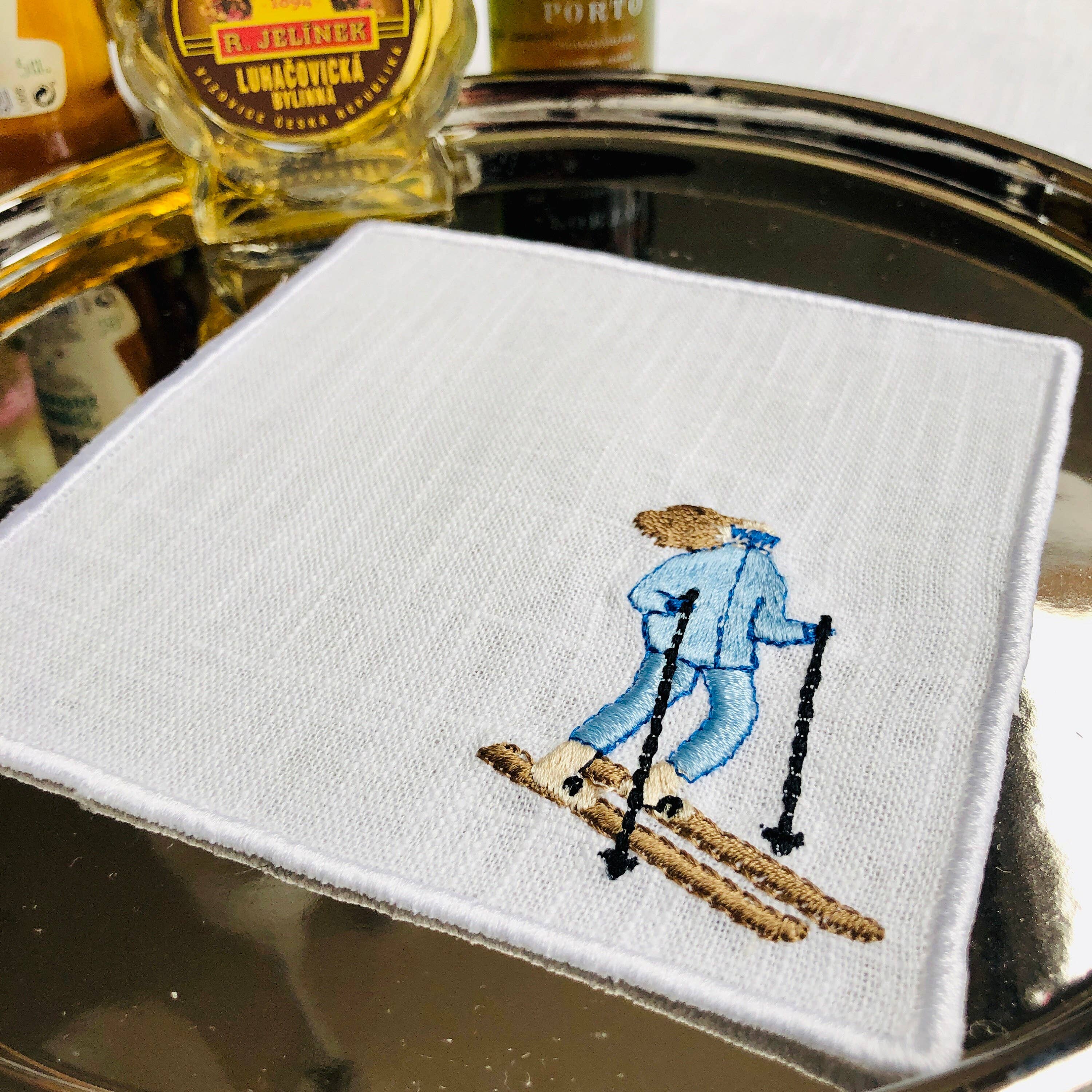 Set of 4/6 Embroider Winter Sport Olympics Cocktail Napkins