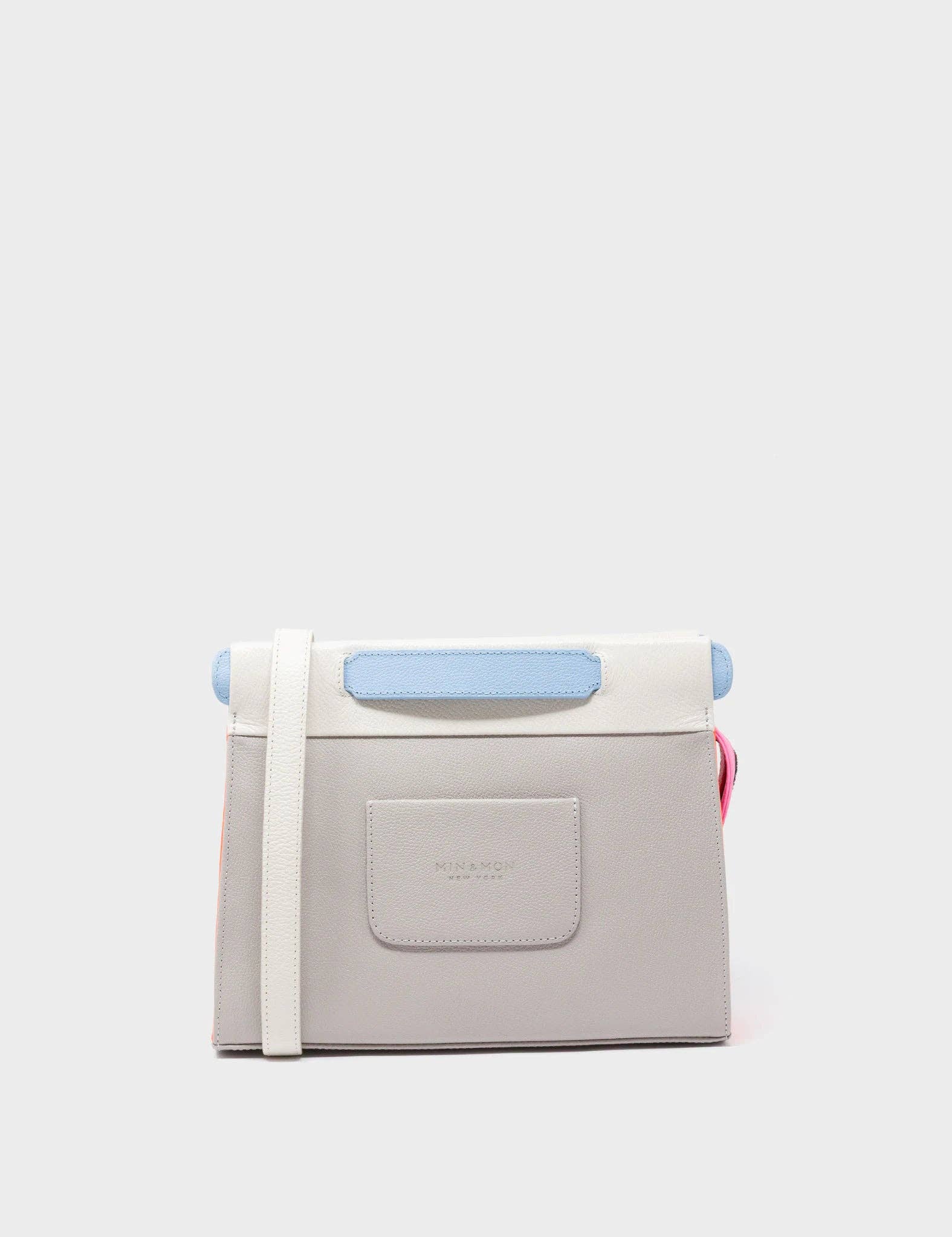 Vali Crossbody Small Gray Leather Bag - All Over Eyes Embroidery