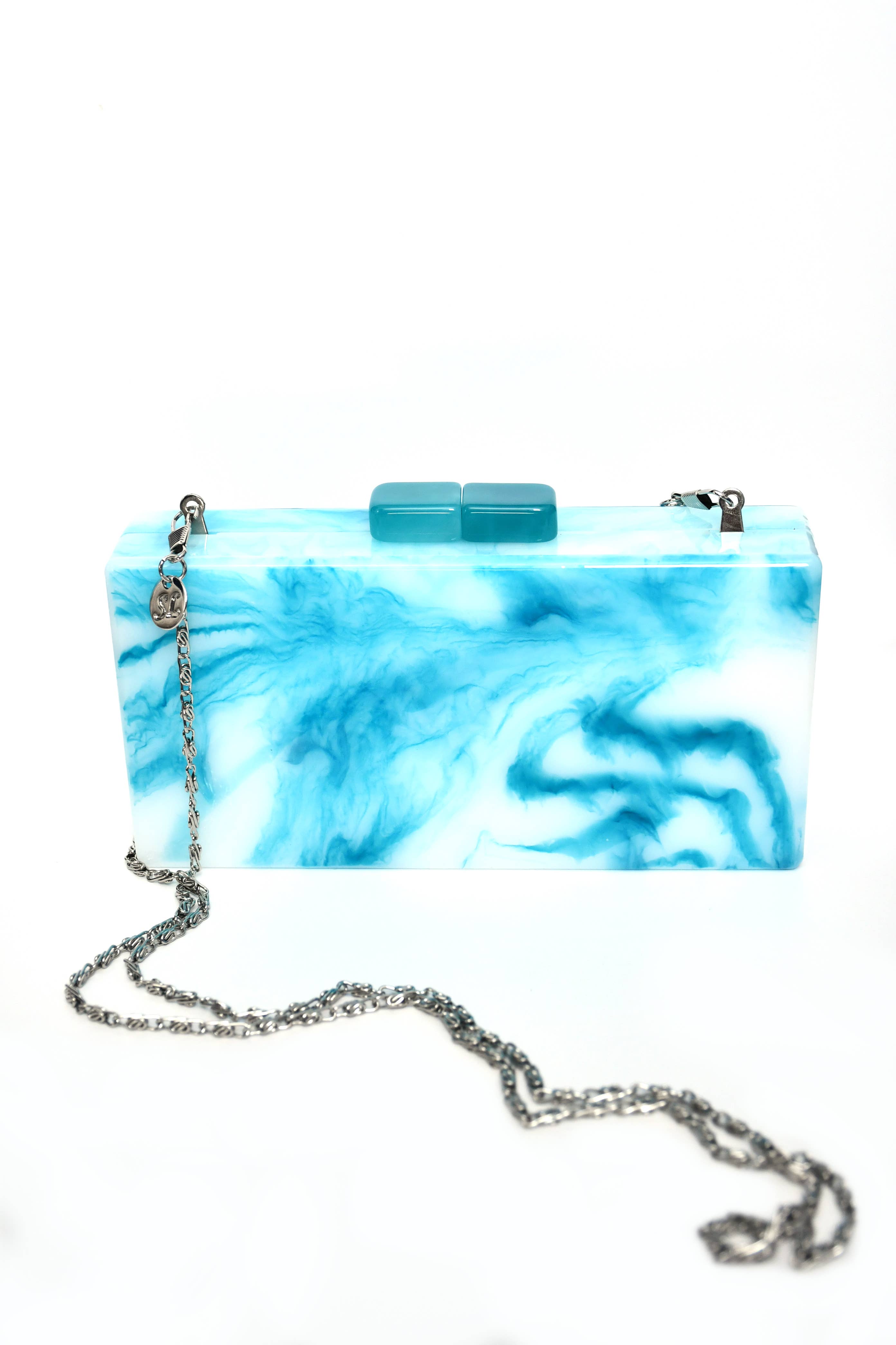 7062 Transparent Blue Cloudy Rectangular Clutch