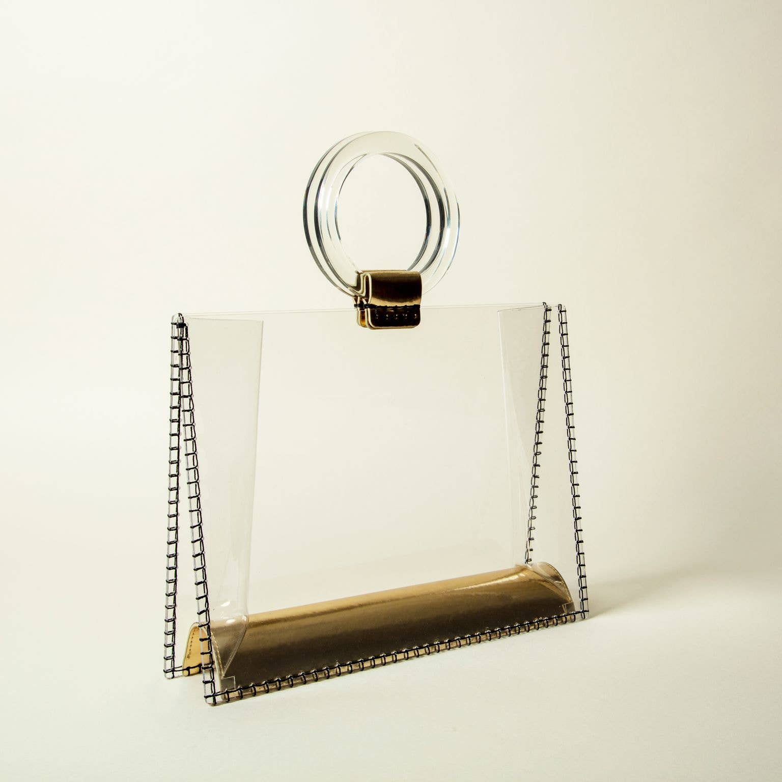 7042 - Clear Clutch Bag with Gold Handle