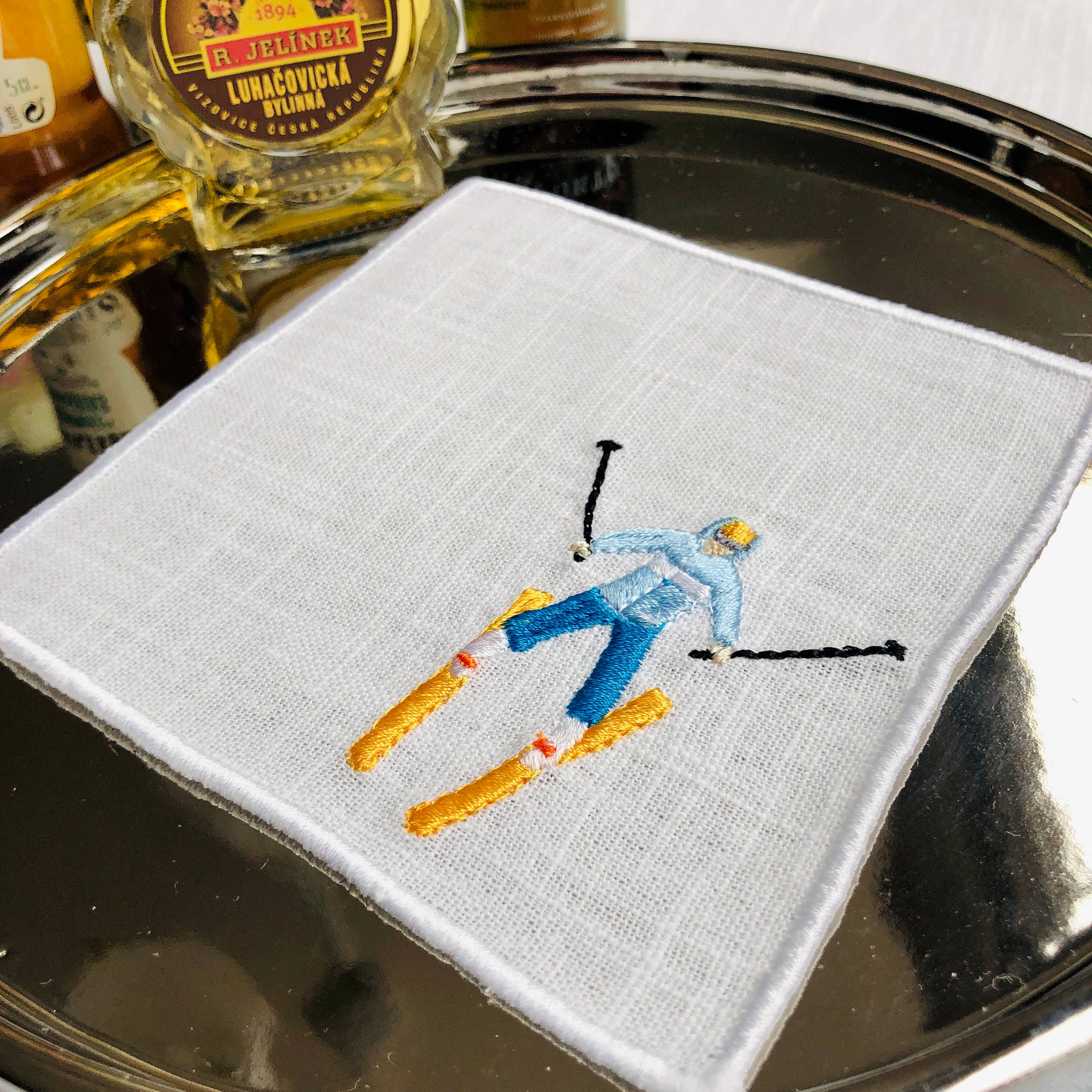 Set of 4/6 Embroider Winter Sport Olympics Cocktail Napkins