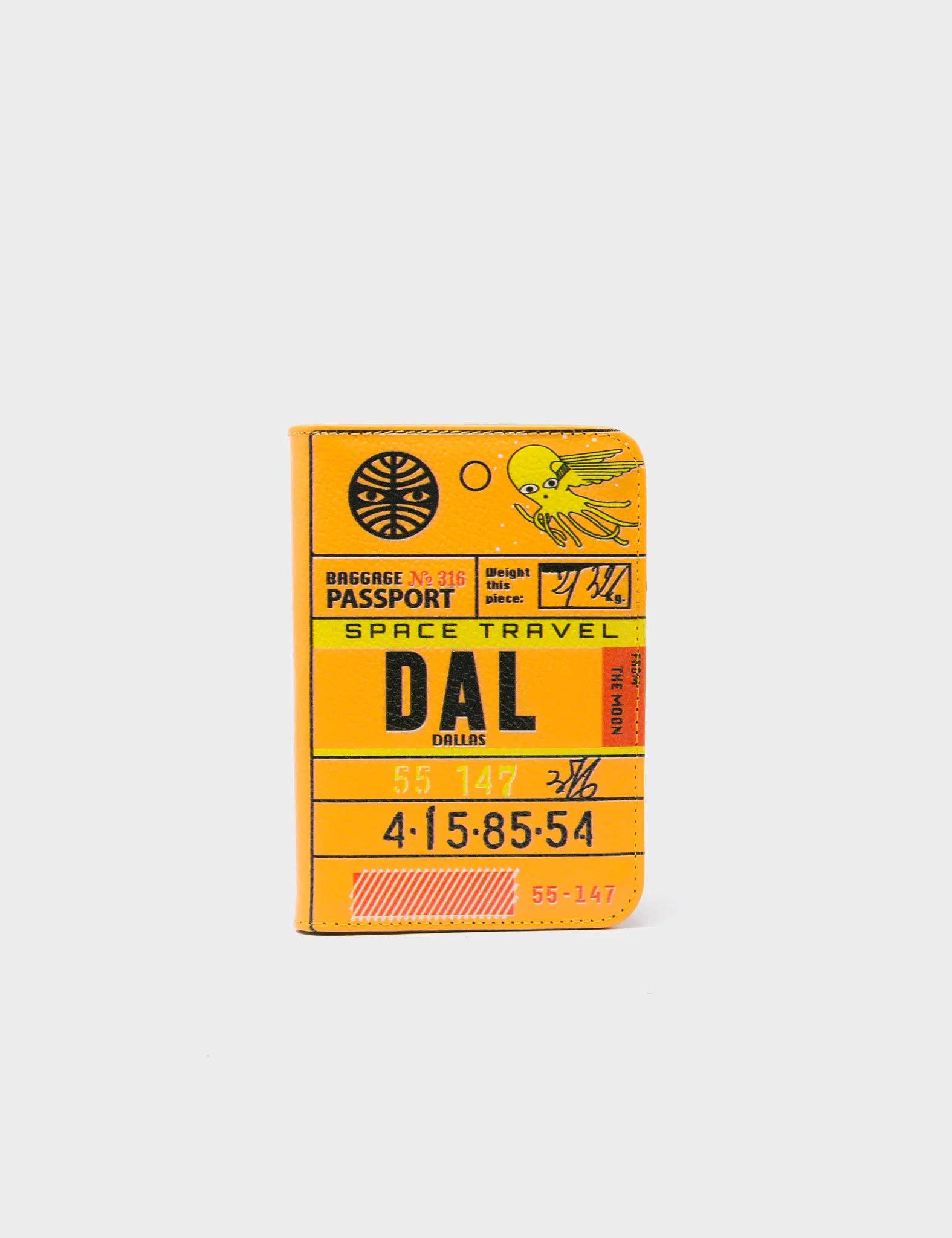 Frida Marigold Leather Passport Cover - Space Travel Dallas Print