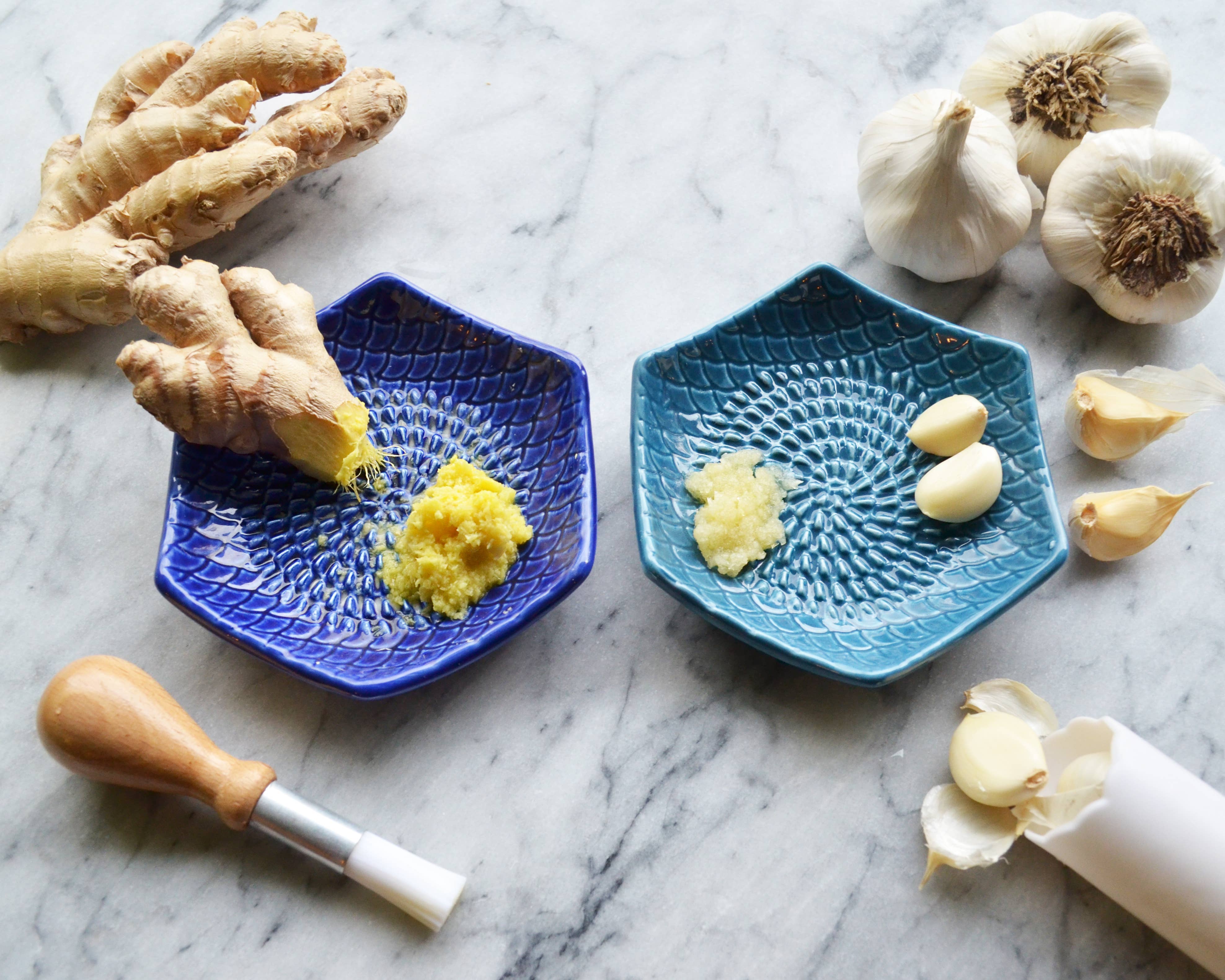 Blue 3 Piece Set: Ceramic Grater, Peeler, Brush