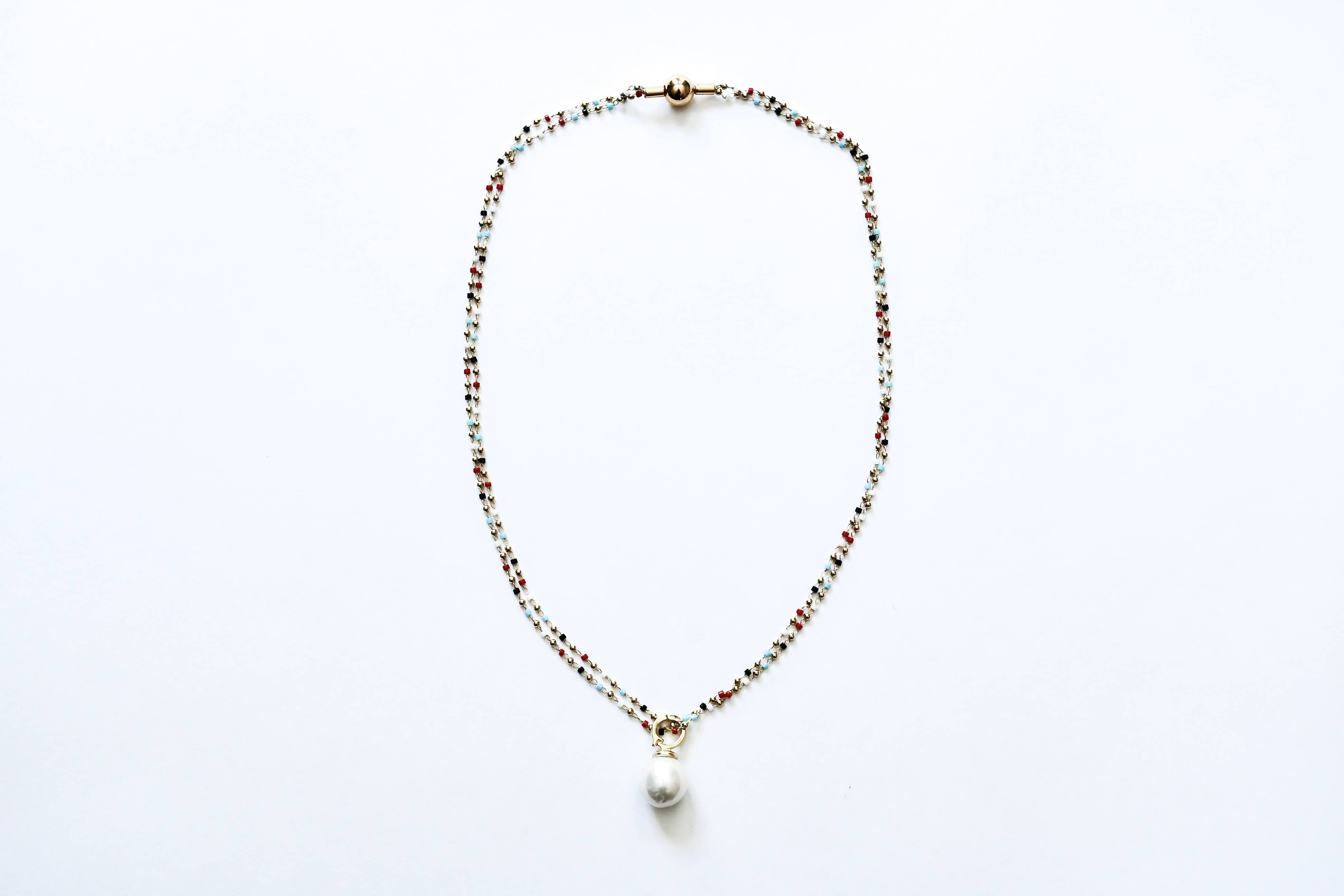 Red Glass Bead Chain with Edison Pearl Pendant