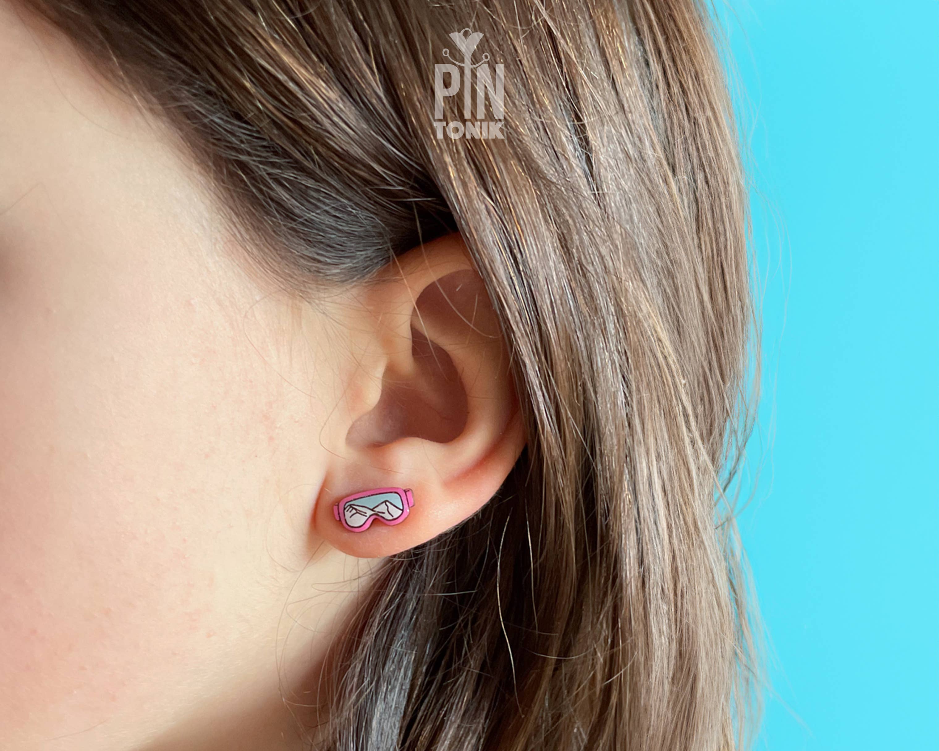 Ski Goggle Earrings - Fun Apres Ski Studs - Snowboard Gifts