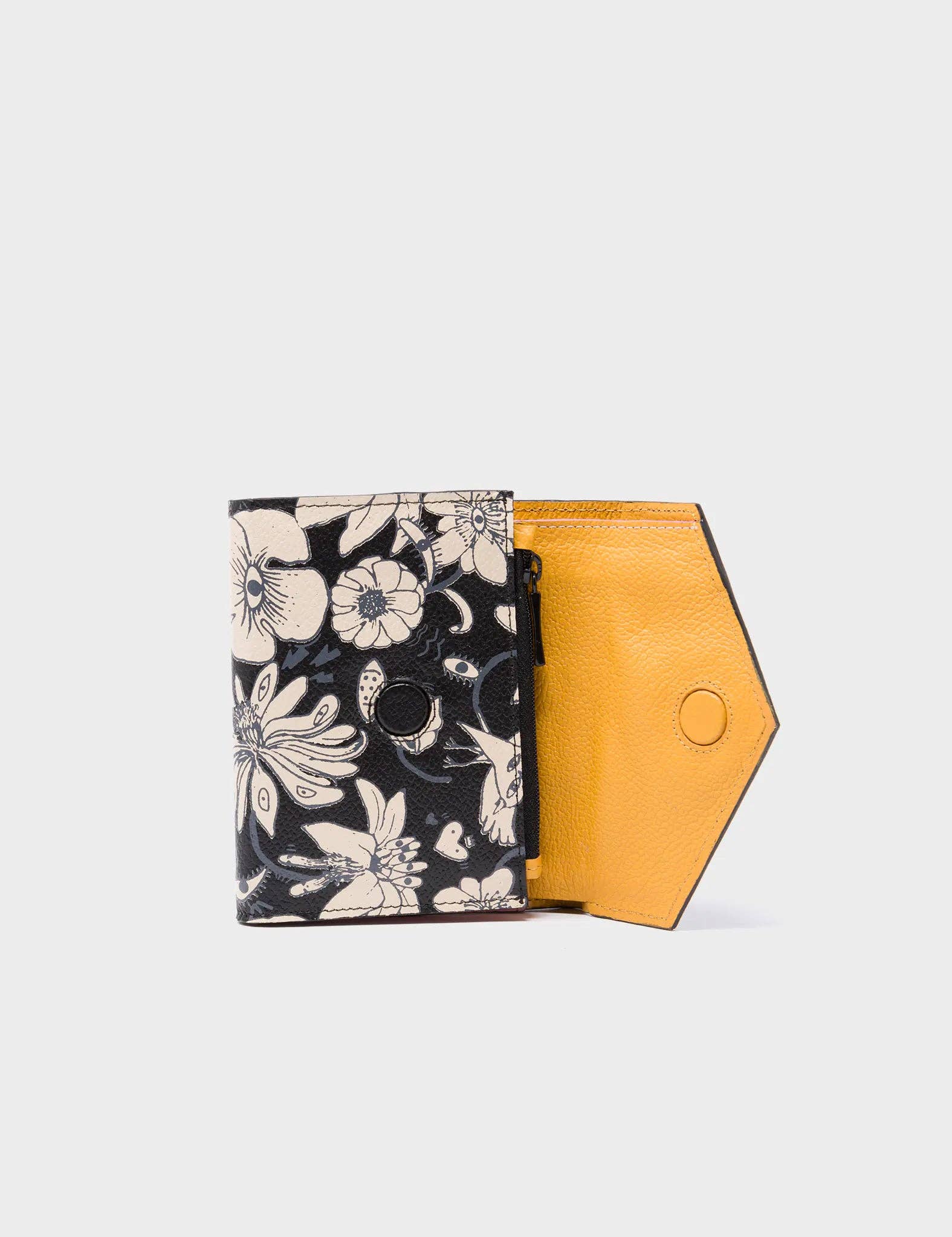 Fiona Black Leather Wallet - Tangle Tales Black Screen Printed