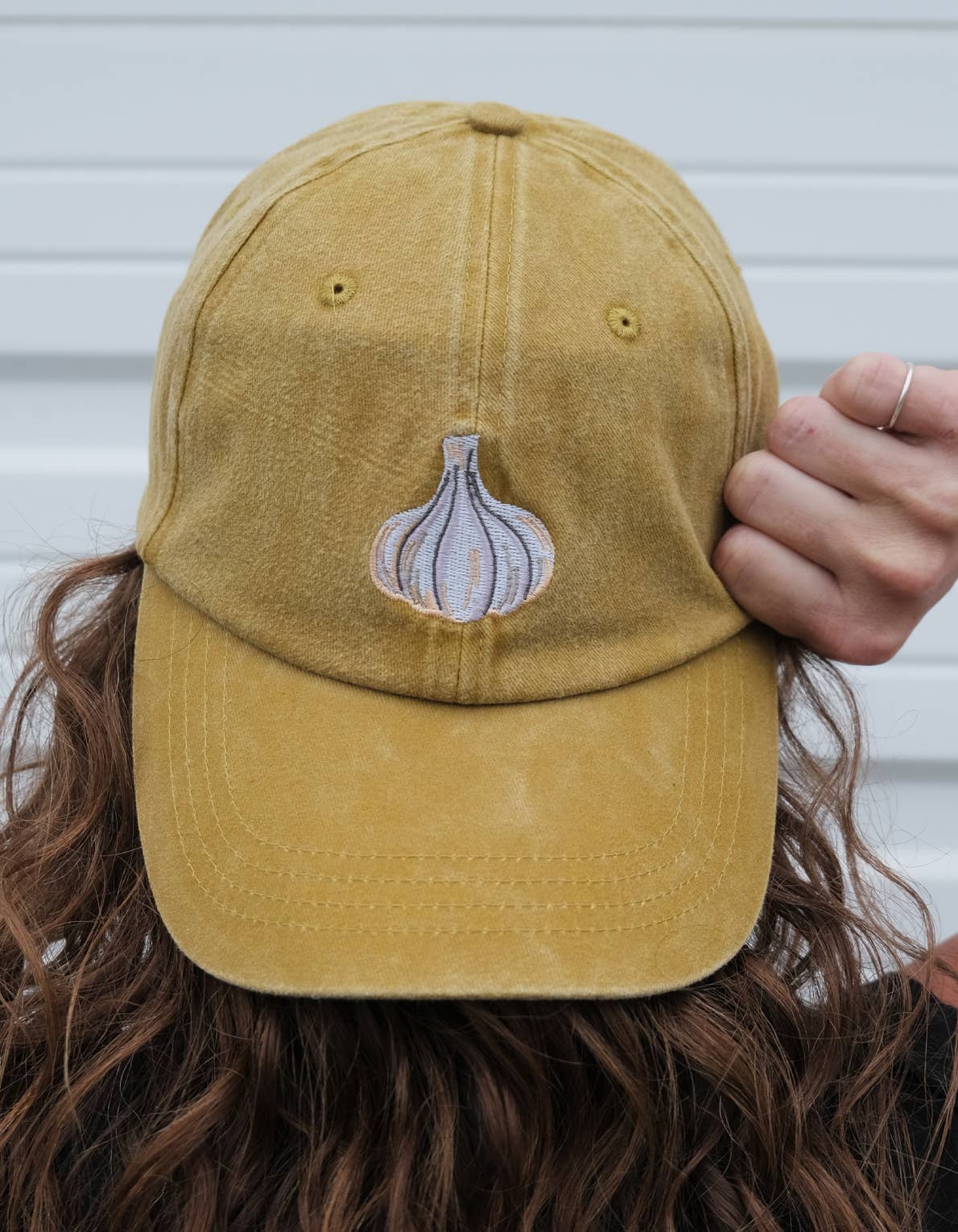 Garlic Embroidered Hat, Washed Mustard
