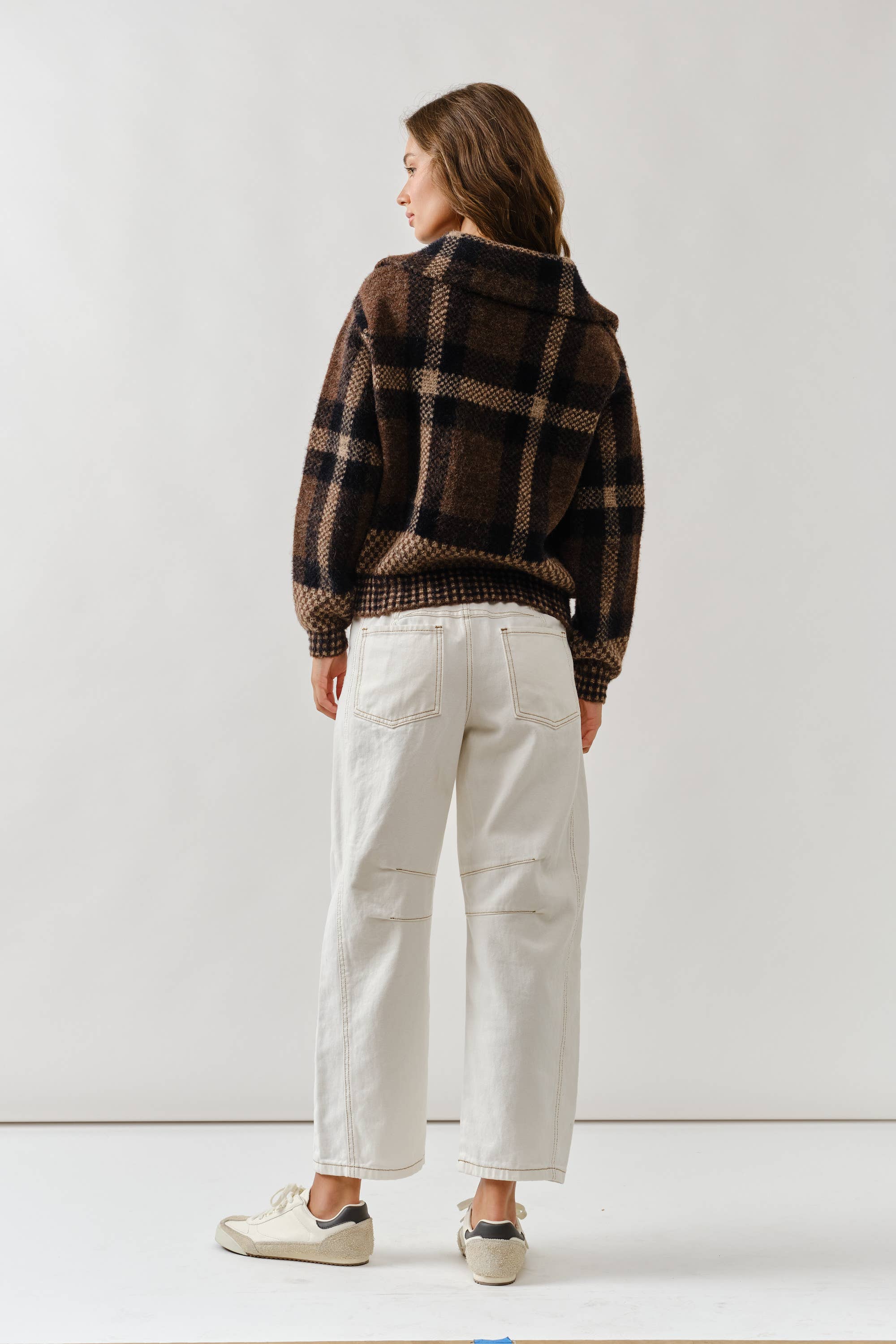 MAJ3293 PLAID BUTTON DOWN CARDIGAN