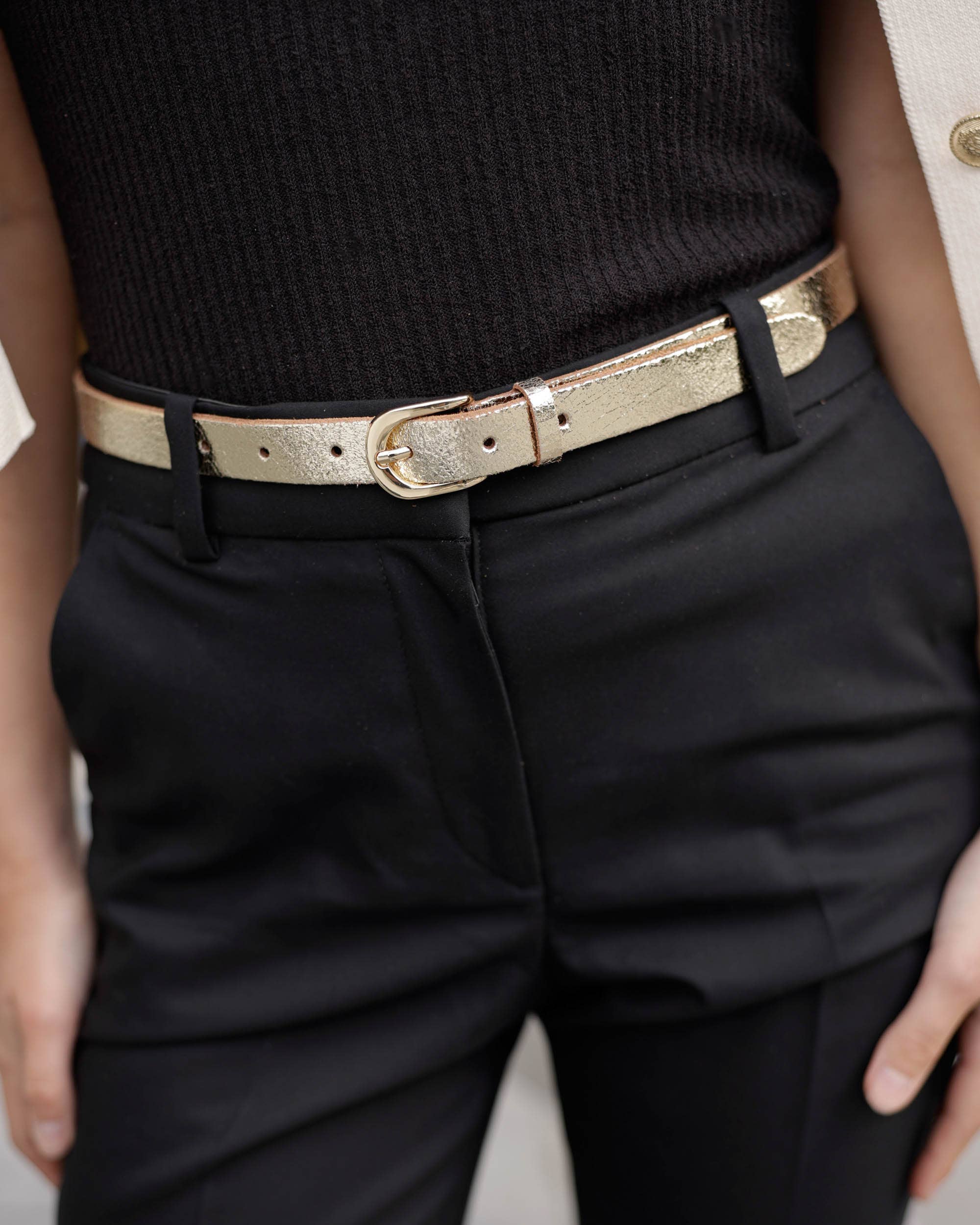 Eva | Metallic Skinny Fun Full Grain Leather Belt Women