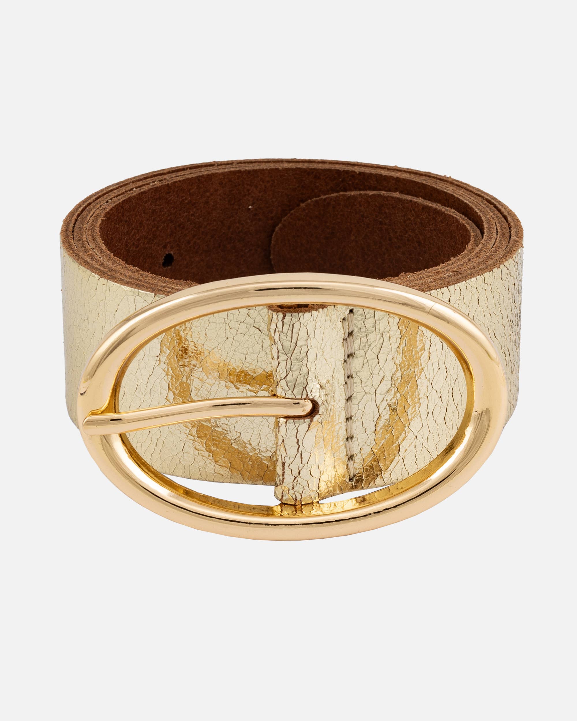 Chi | Metallic Leather Belt with Sleek Oval Buckle