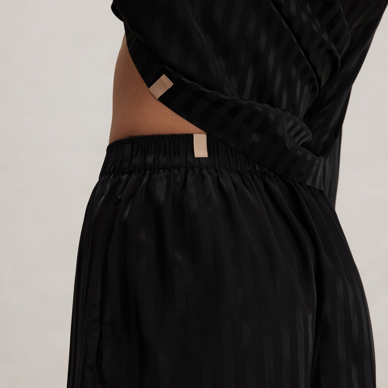 Washable Silk Striped Jacquard Button Up Long Sleeve Short Set