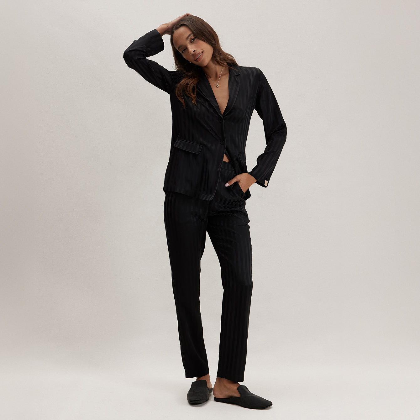 Silk Striped Jacquard Tuxedo Pajama Set