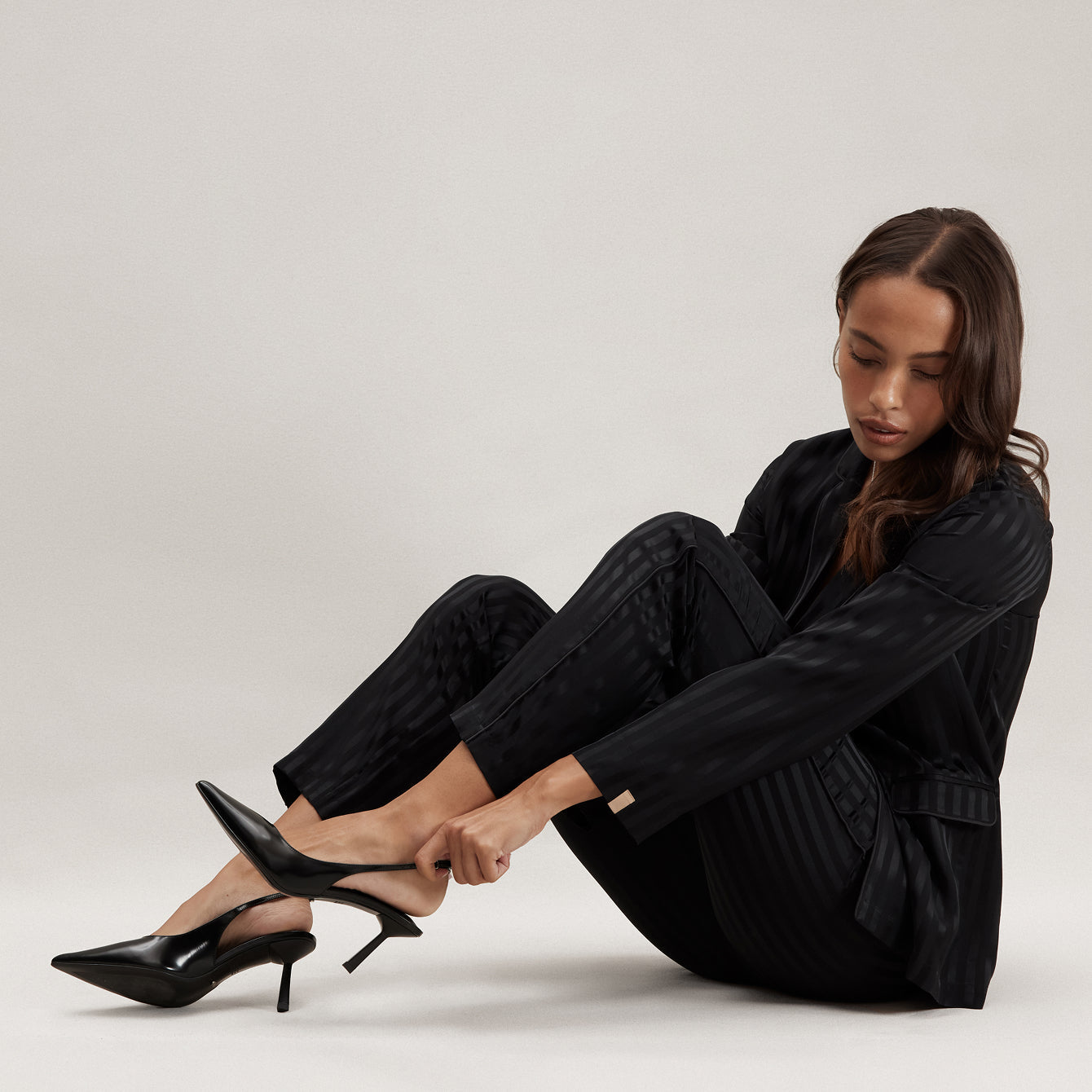 Silk Striped Jacquard Tuxedo Pajama Set