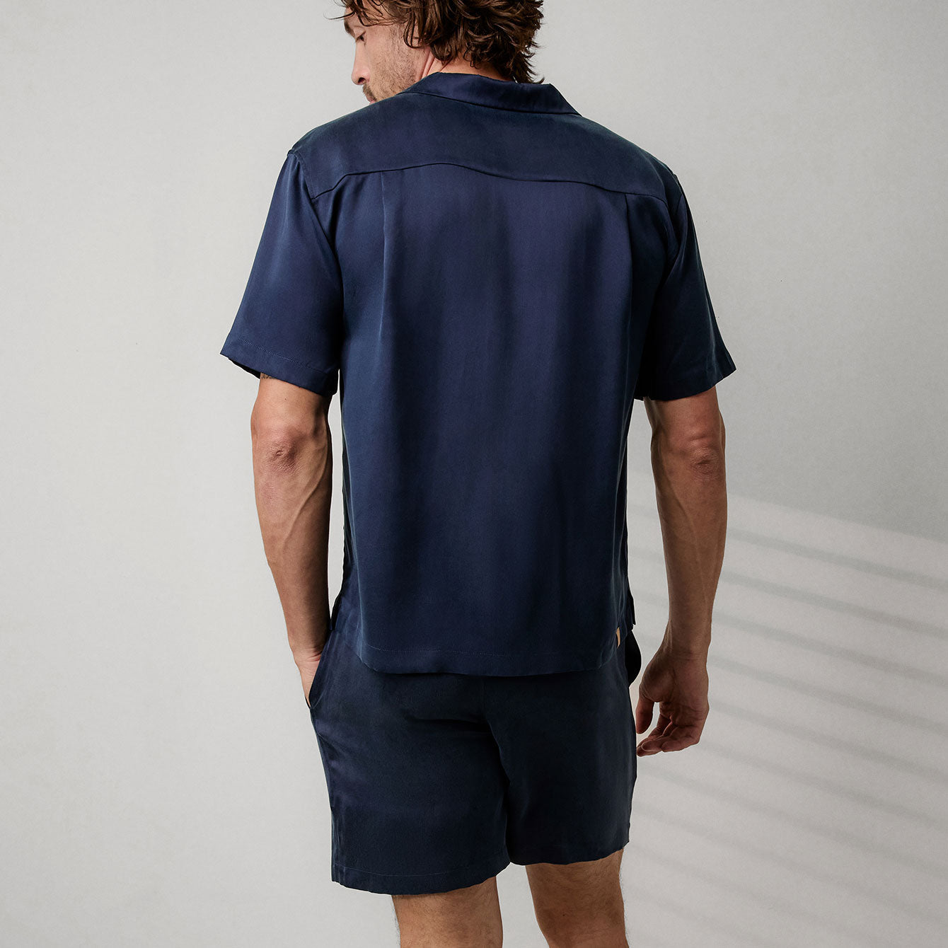 Men's Washable Silk Button Up Short Set