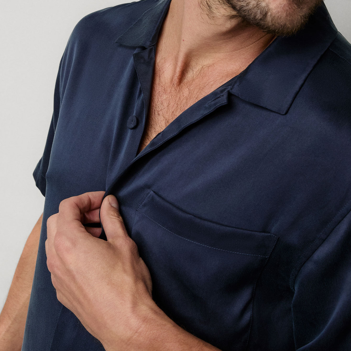 Men's Washable Silk Button Up Short Set