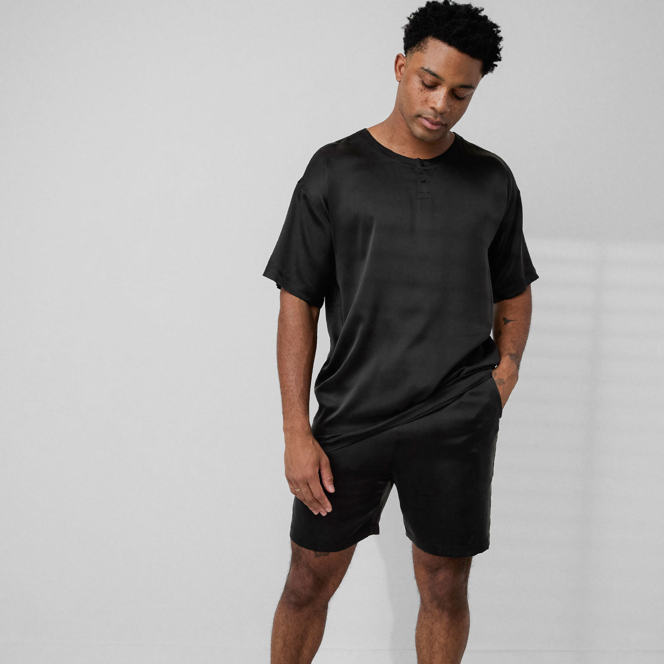 Men's Washable Silk Short Set