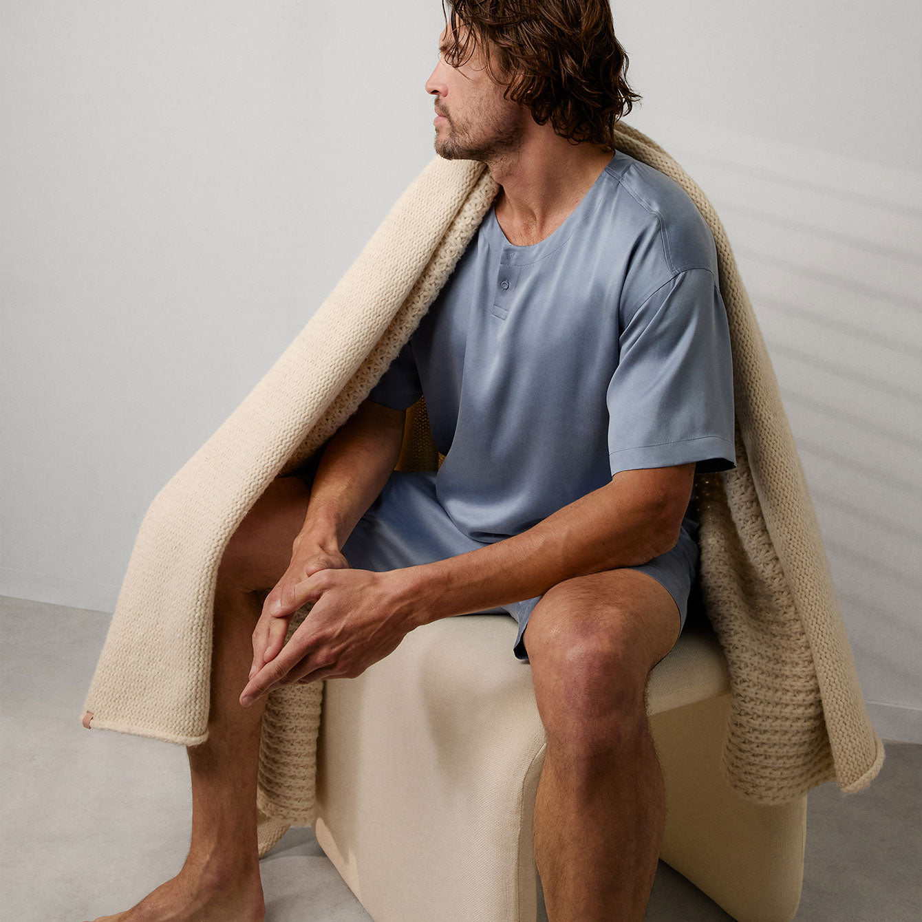 Men's Washable Silk Short Set