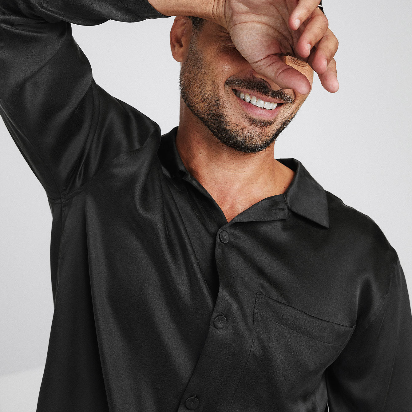 Men's Washable Silk Button Up Set