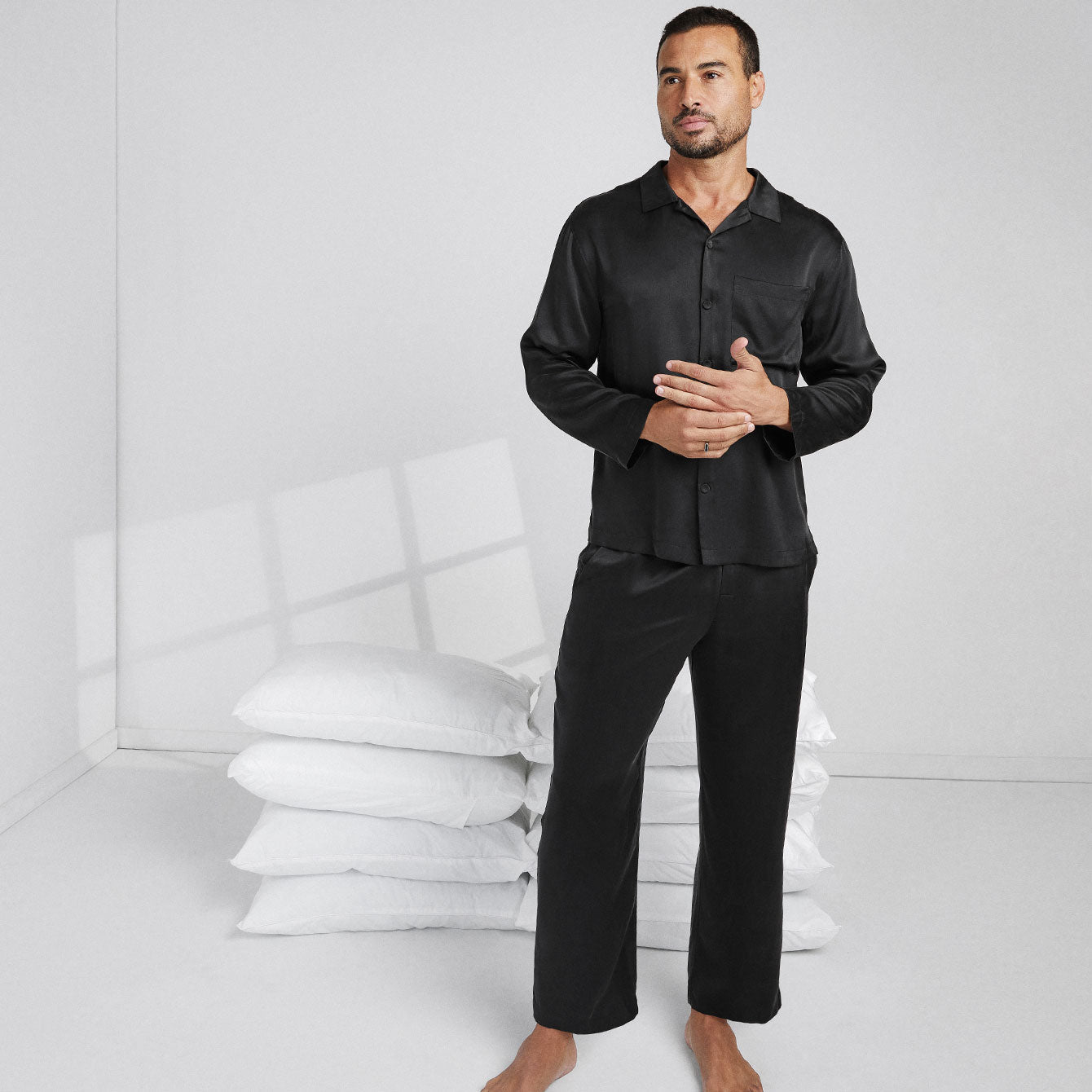 Men's Washable Silk Button Up Set