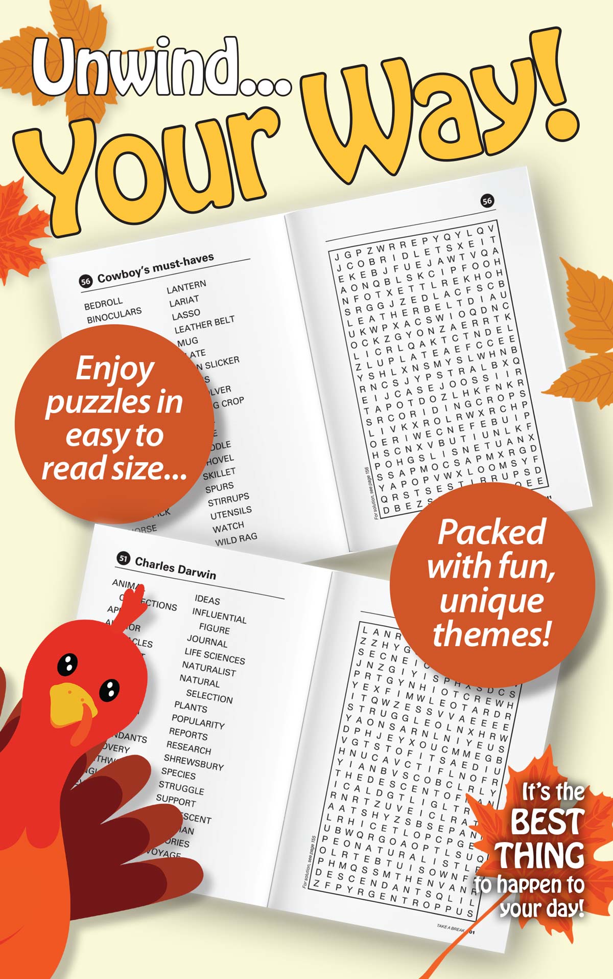 Take a Break - Word Search (Large Print): 71 Fall-Themed Puzzles, Easy, All Ages, Hours Of Mind-Boosting Fun, Brain Challenges, Relax, Unwind Your Way, Unplug, De-Stress, Reduce Anxiety & Solve!
