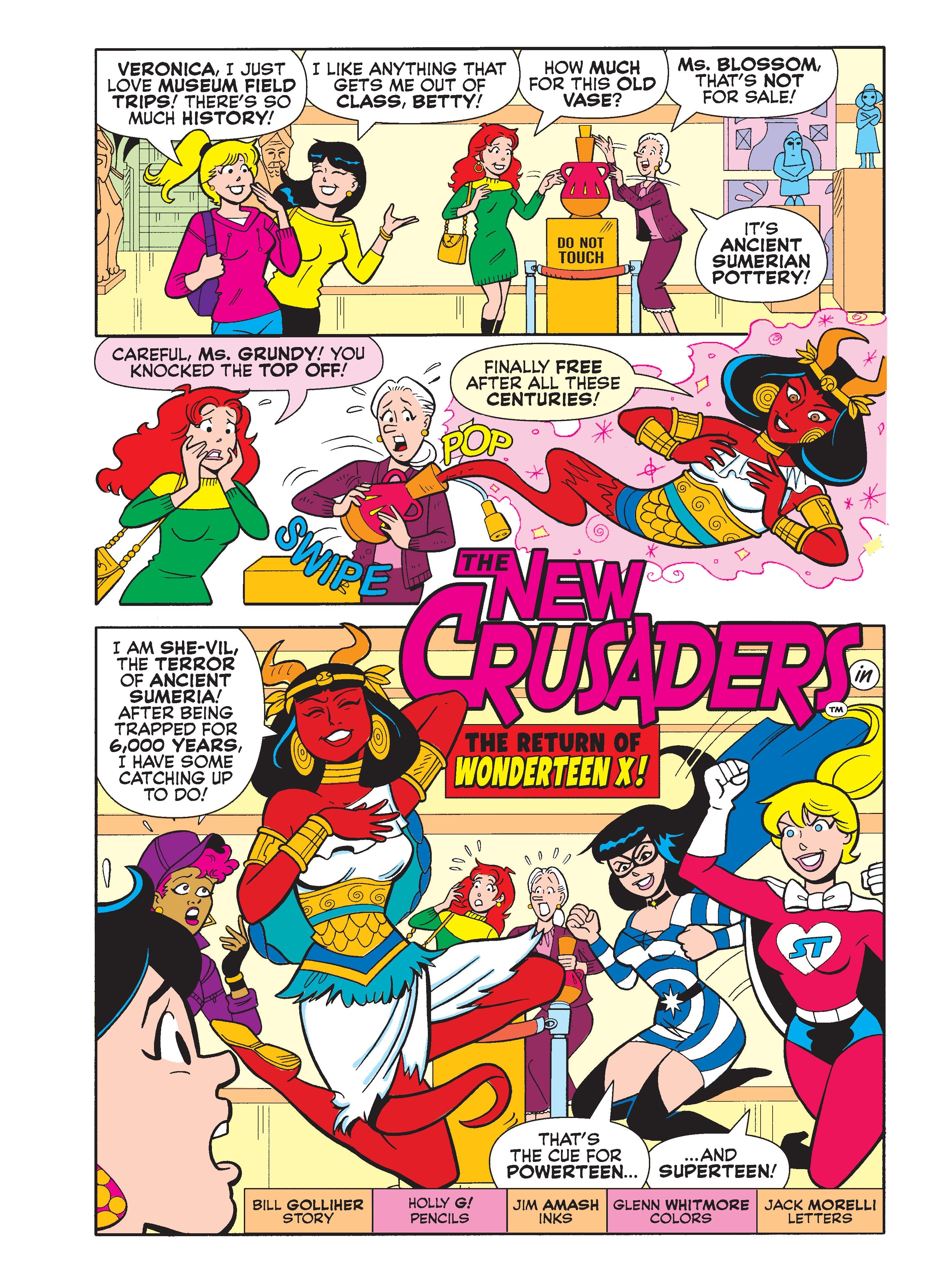 World Of Betty & Veronica Jumbo Comics Digest - Broken Urn In Riverdale Museum Unleashes Ancient Spirit, Up To PowerTeen, SuperTeen & New Superhero WonderTeen X To Contain Spirit & Save The Day!