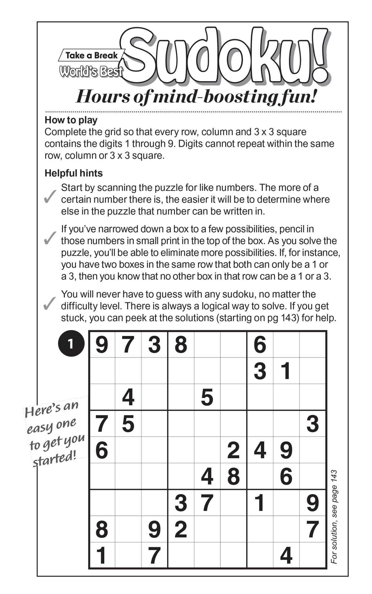 Take a Break - Sudoku 244401 Large Print: 277 Puzzles, 5 Levels Of Difficulty, Mind-Boosting Fun, Enhance Your Skills, Brain Challenges, Family Fun, Relax, Unwind, Unplug, De-Stress, Recharge & Solve!