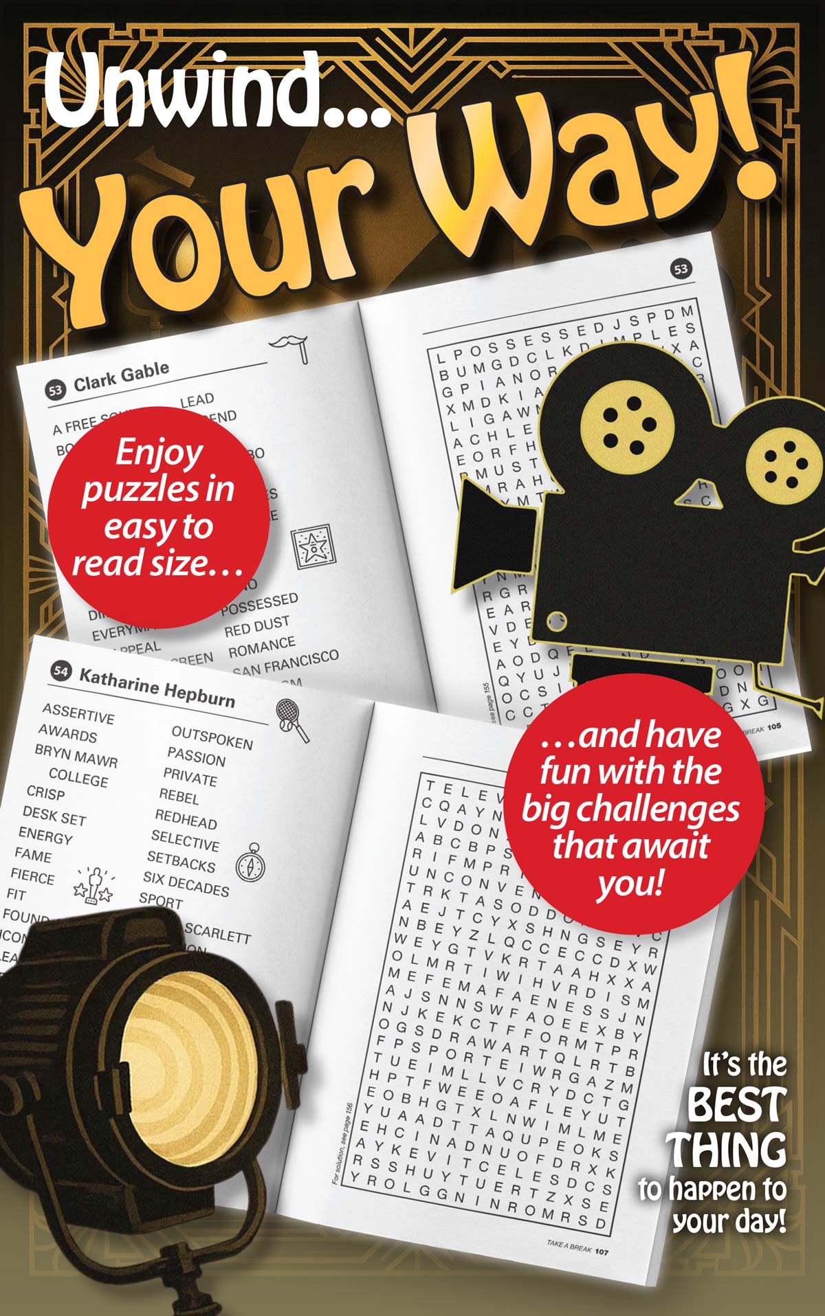 World's Best Puzzle - Word Search 25.08.15: Large Print, 71 Themed Puzzles, Golden Age Of Hollywood, Relax & Unwind, Solve, Sharpen Your Brain & More!