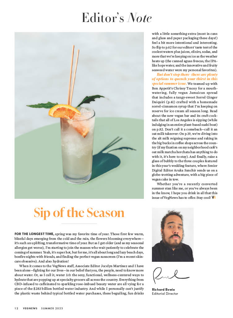 VegNews Summer Issue 2023 - 50+ Plant-Based Food & Lifestyle Recipes, Barbecue, Jamaican & Seafood, Vegan Destination Weddings, Favorite Cookbooks, Netflix Richa Moorjani Interview & Travel Getaways!