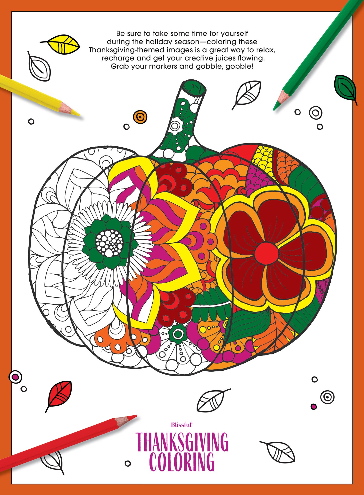Thanksgiving Coloring - 32 Festive Designs, Adult Coloring Book, Pumpkins, Turkeys, Fall Foliage, Pies, Gourds, Holiday Treats, Family Fun, Perfect Fall Gift, Relax, Unwind, Unplug, Recharge & Draw!