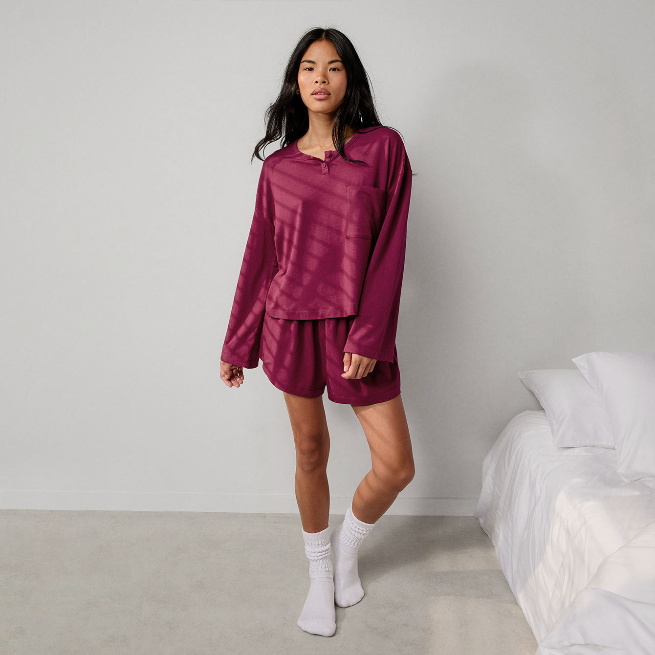 Slumberknit™ Long Sleeve Henley Short Set