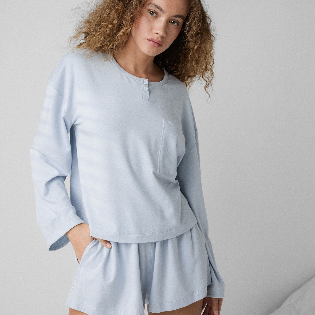 Slumberknit™ Long Sleeve Henley Short Set