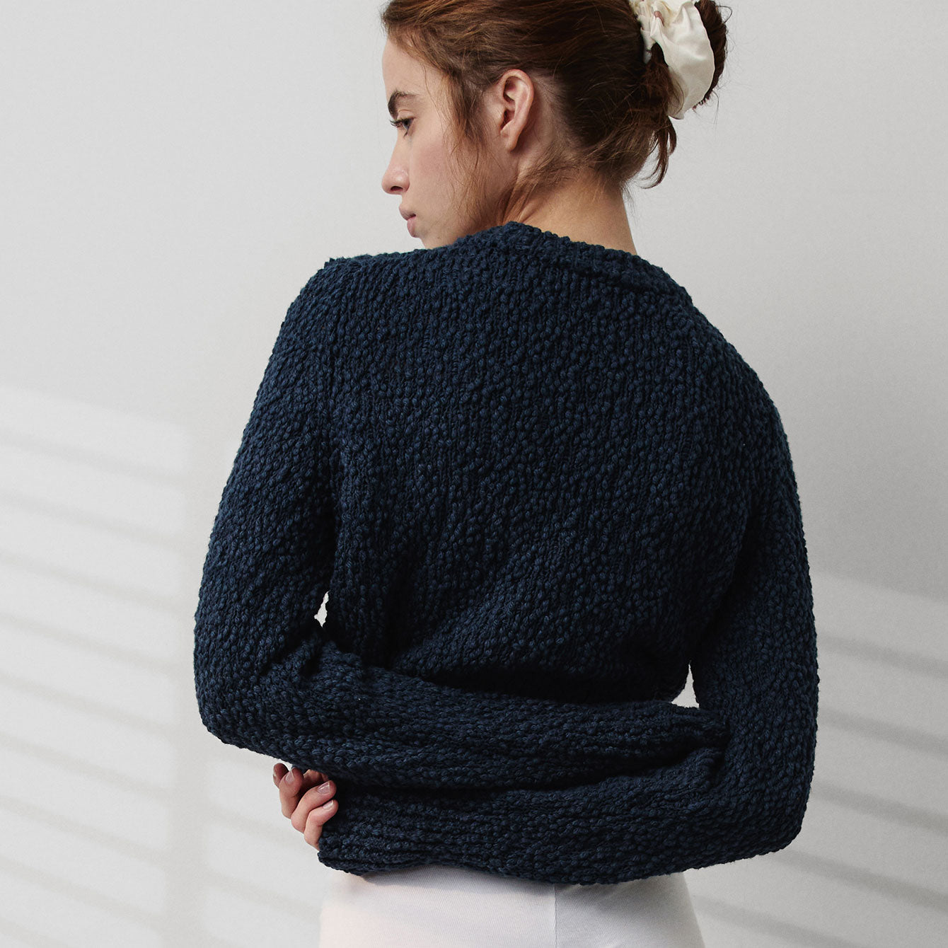 Textured Cotton Shrunken Crew Neck