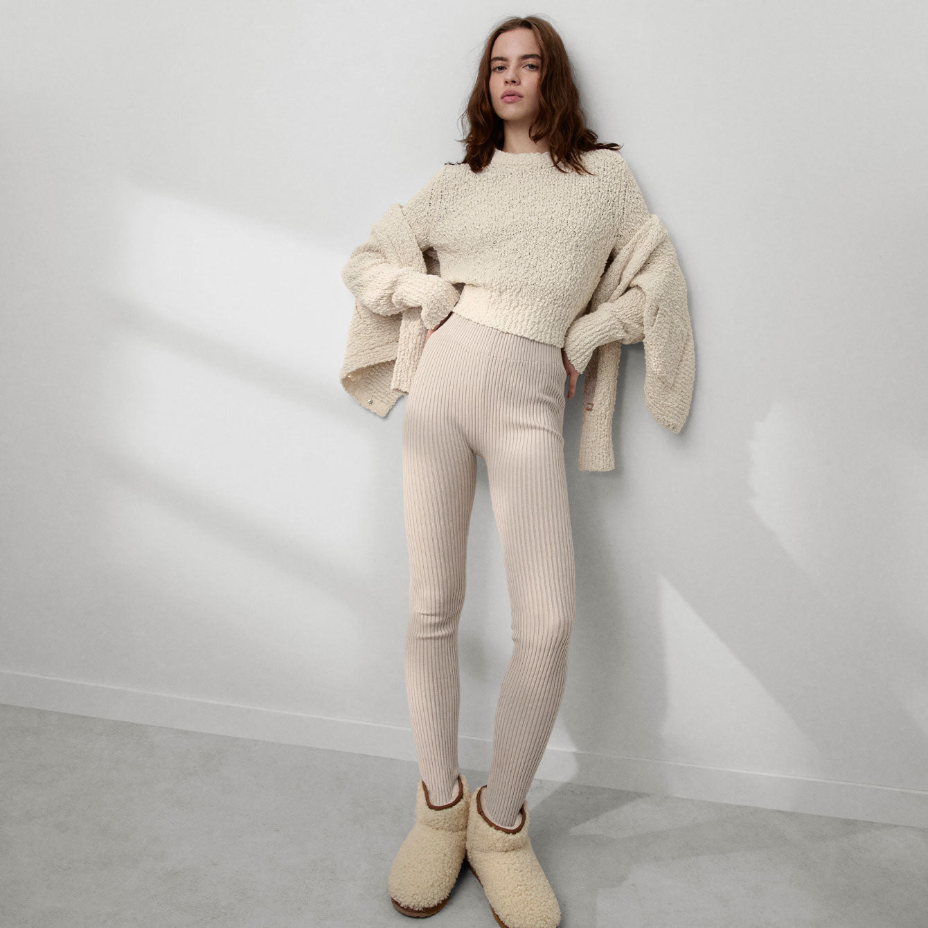 Textured Cotton Shrunken Crew Neck