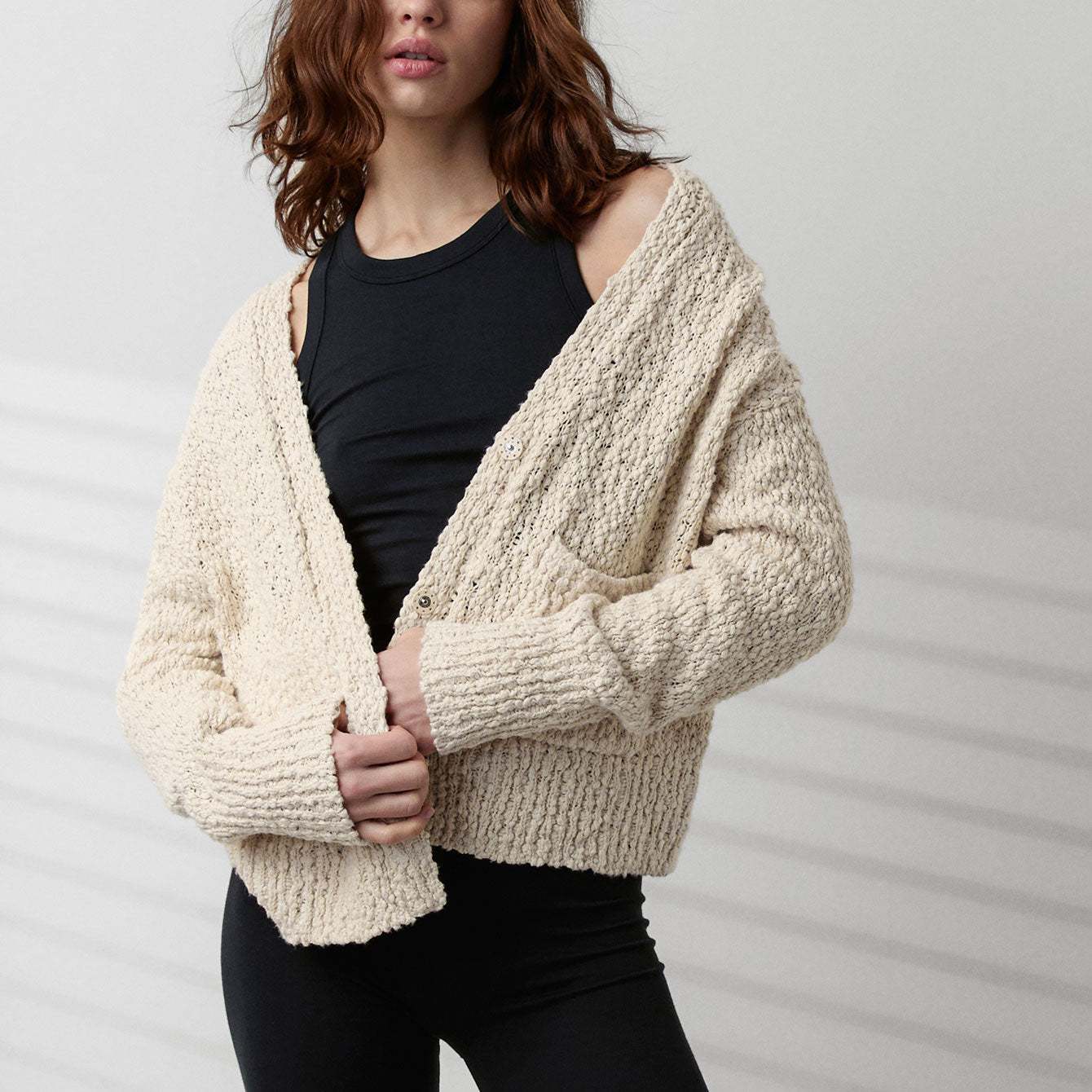 Textured Cotton Snap Front Cardigan