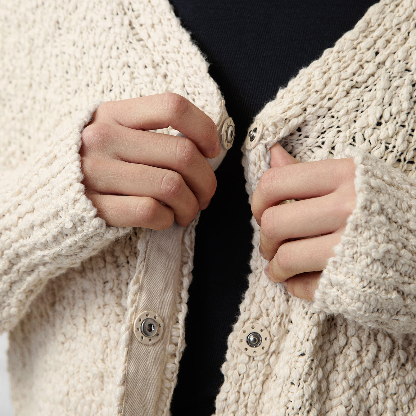 Textured Cotton Snap Front Cardigan