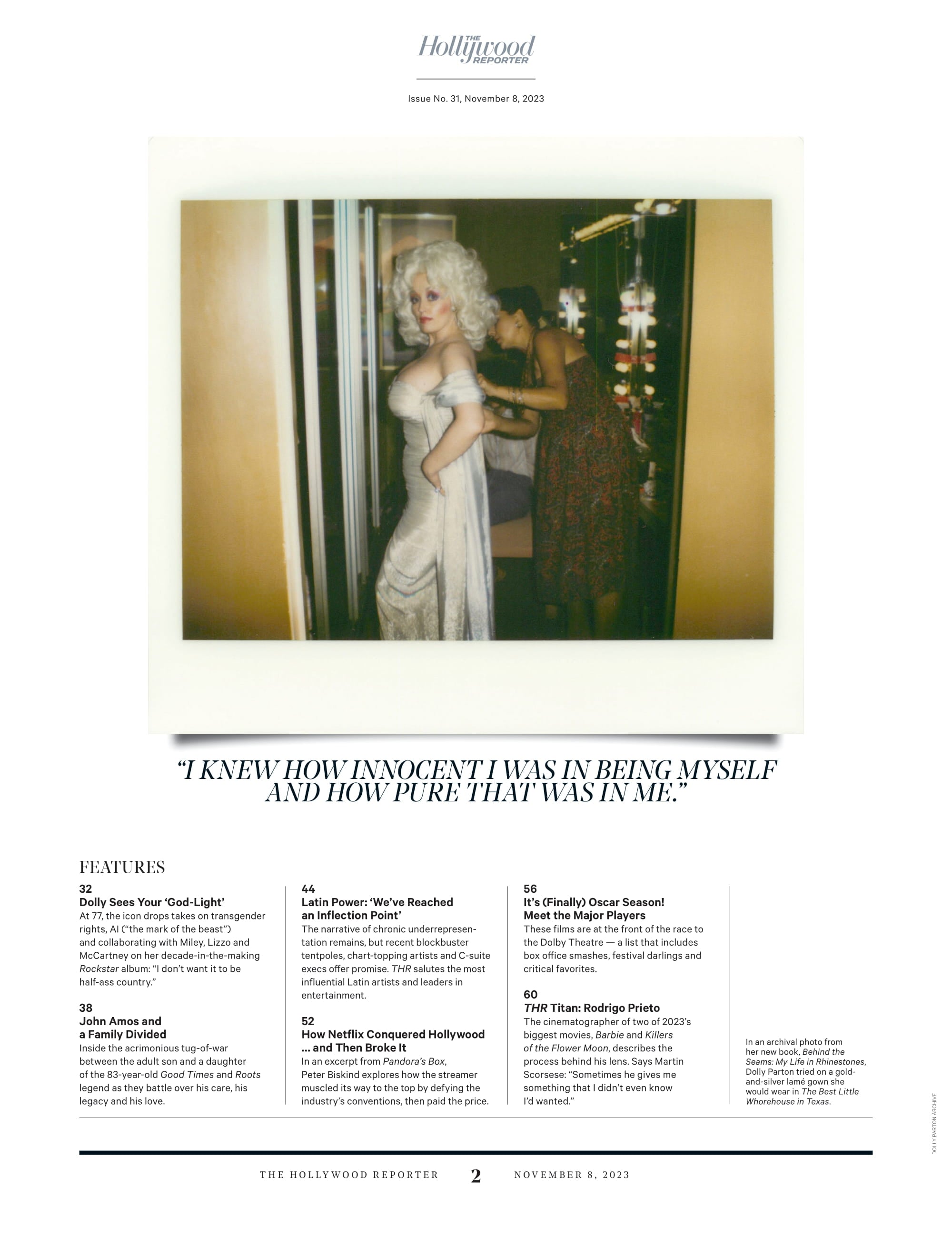The Hollywood Reporter - 23.11.08 Edition: Dolly Parton On Transgender Rights, AI & Collabs With Miley Cyrus, Lizzo & Paul McCartney, Matthew Perry's Final Passion Project, Latin Power Players & More!
