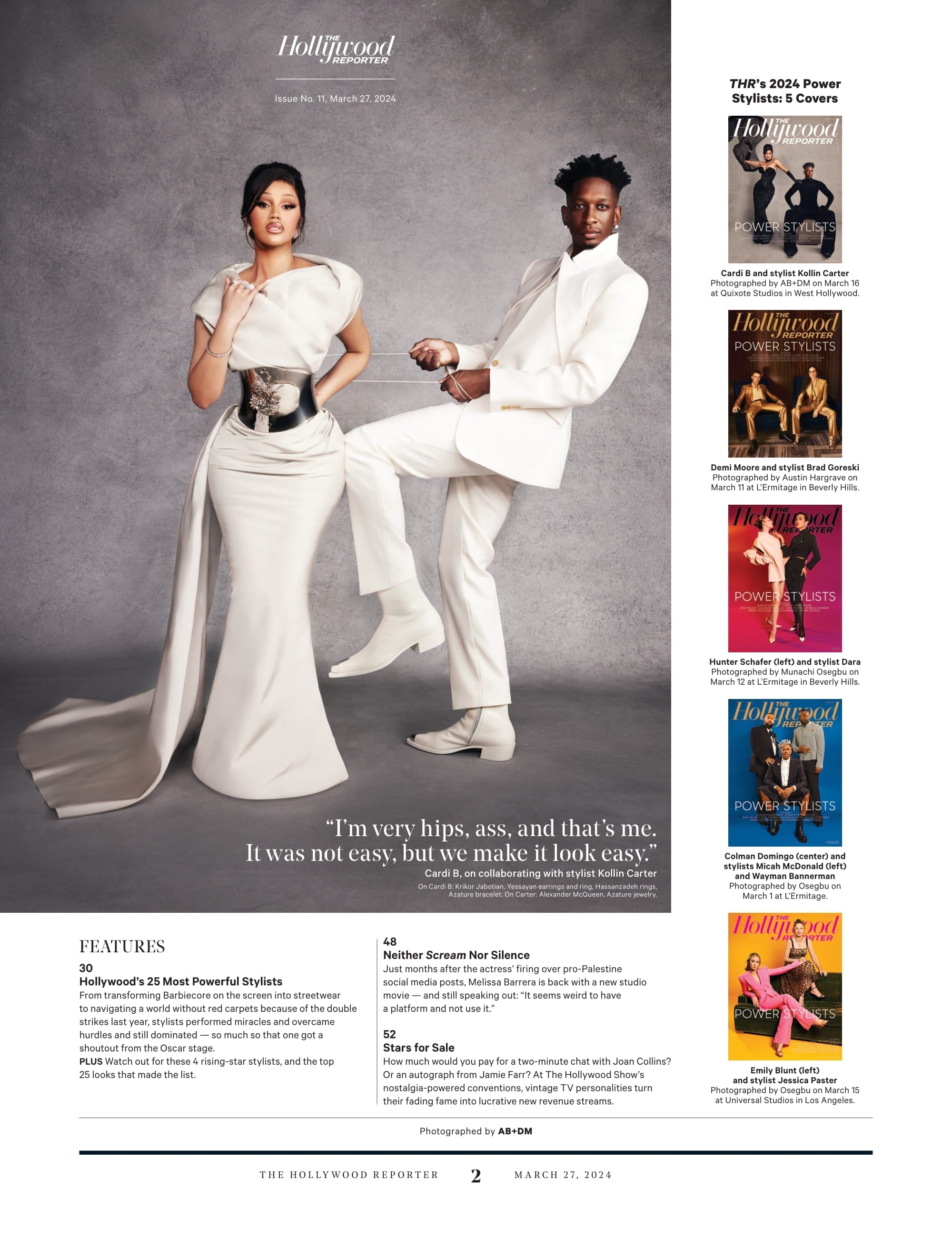 The Hollywood Reporter - 24.03.27 Edition: Power Stylists Featuring Cardi B, Emma Stone, Emily Blunt, Colman Domingo, Demi Moore, Hunter Schafer, America Ferrera, Barry Keoghan, Jenna Ortega & More!