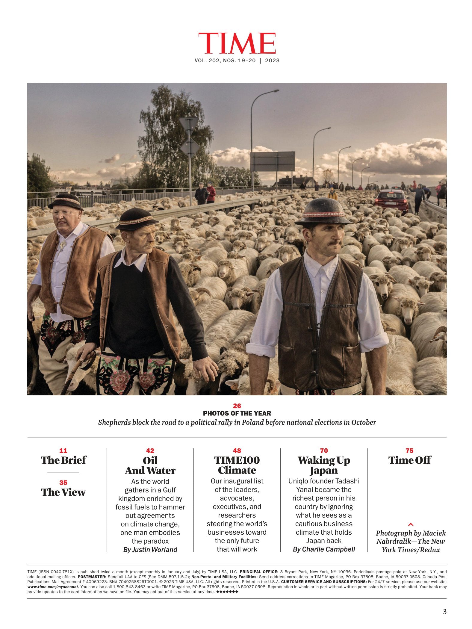 TIME Magazine - 12.04.23 Edition: 100 Most Influential Leaders Driving Business To Real Climate Action, Nikki Haley & Trump, Israel Endgame In Gaza, Uniqlo Founder Tadashi Yanai & Best Photos Of 2023!