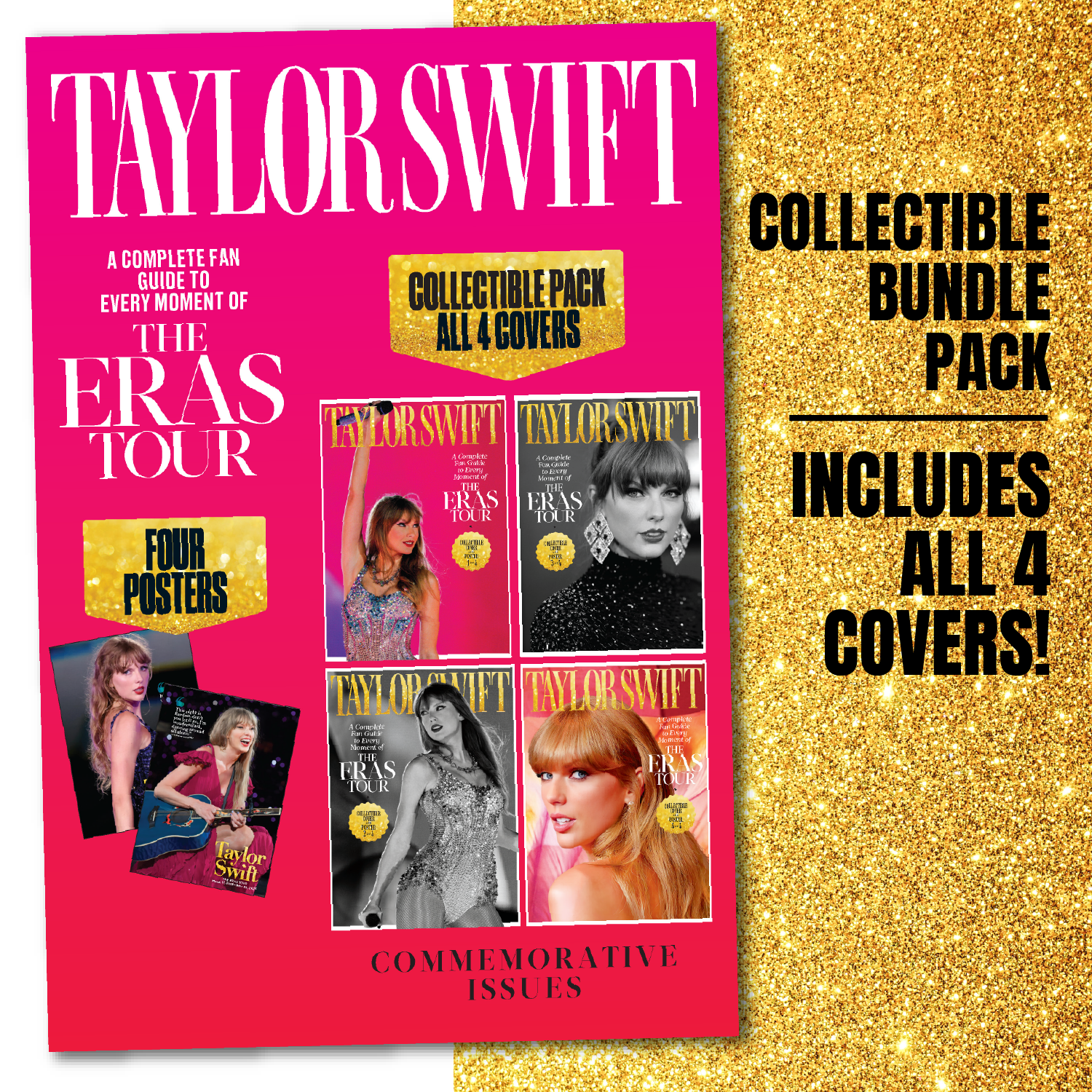 Taylor Swift - Fan Guide To The Eras Tour: 4 Collectible Covers, 1 Keepsake Issue, Swifties, Rehearsals, Concerts, Special Guests, Songs, Sets, Designer Outfits, Cities, 10 Eras, 100 Photos & Poster!