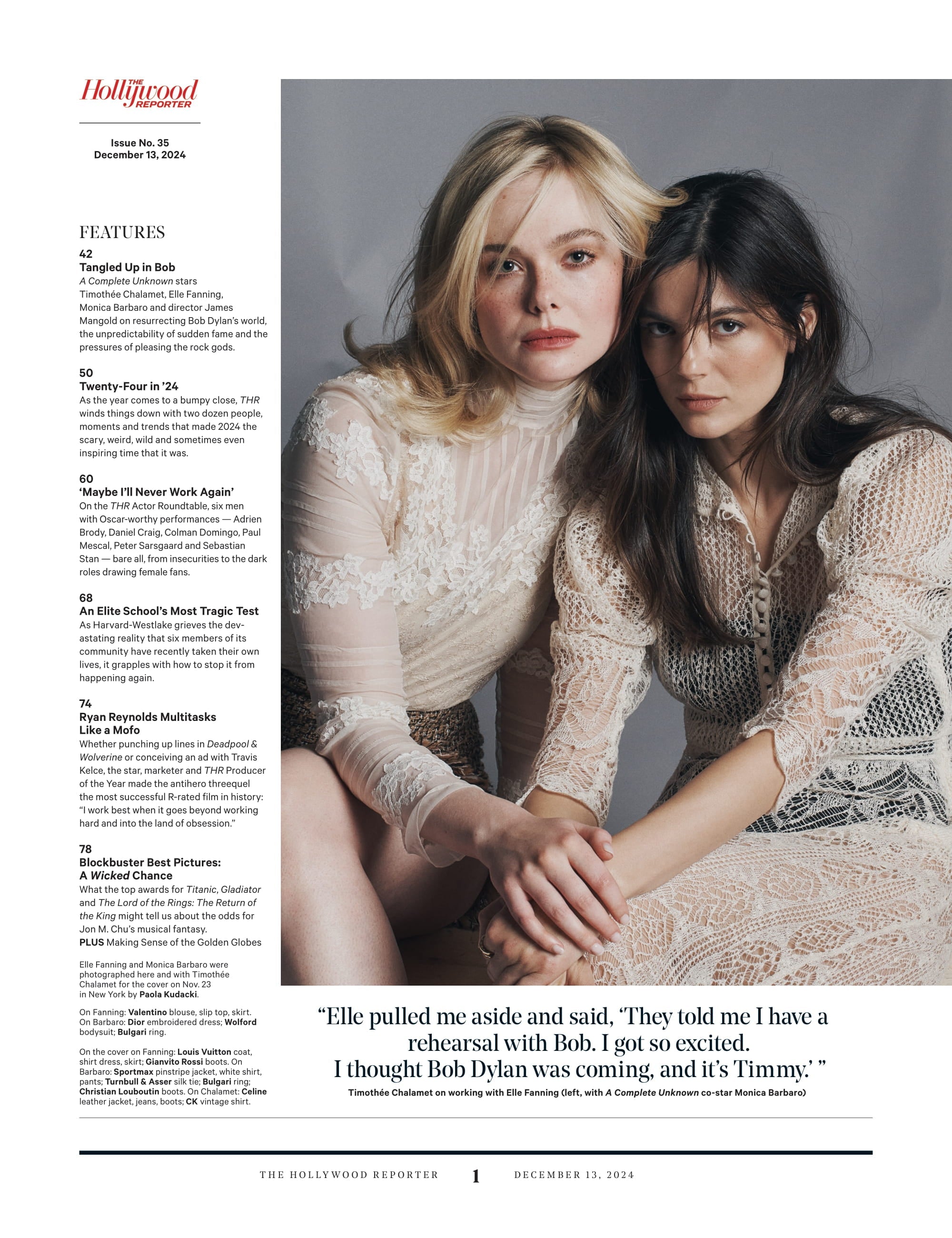 The Hollywood Reporter - 24.12.13 Edition: Timothée Chalamet, Elle Fanning & Monica Barbaro Discuss Surviving Fame & Embracing Their Inner Rock God, 24 Inspiring Moments That Defined 2024 & More!
