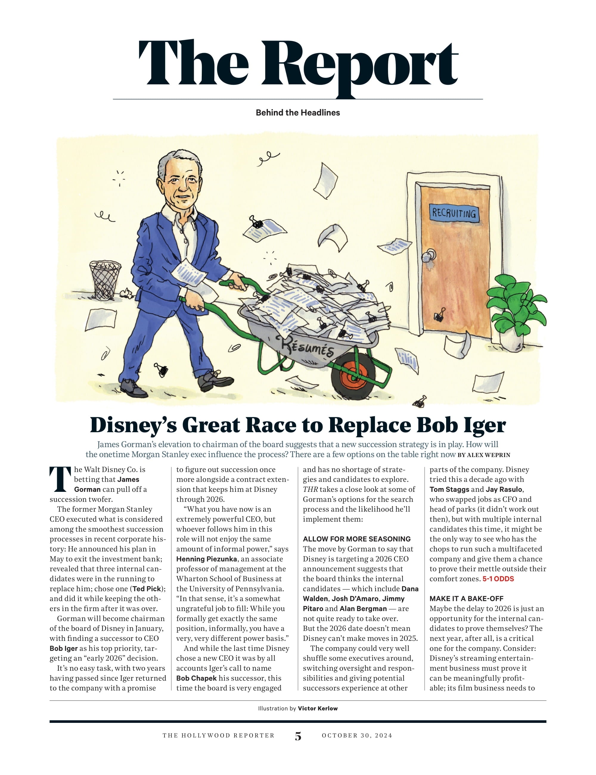 The Hollywood Reporter - 24.10.30 Edition: Why Hollywood Won't Make Room For The Next Generation, 25 Best Places To Work In Entertainment, Salary Breakdown, How To Make More & Race To Replace Bob Iger