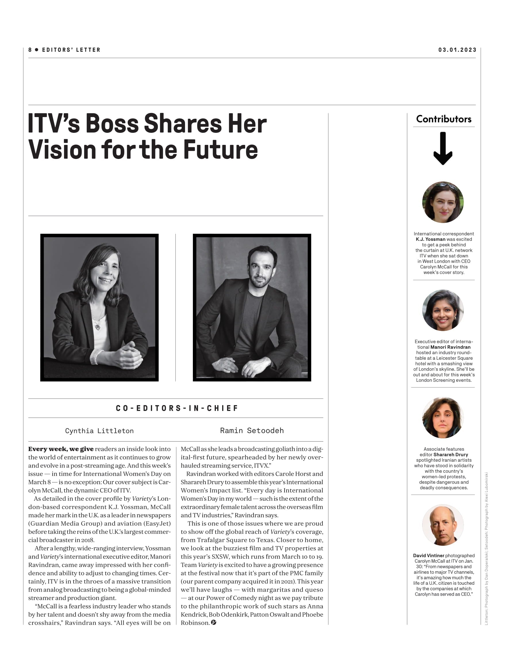 Variety - 23.03.01 Edition: CEO Carolyn McCall Captains U.K. Linear TV Giant ITV Into Streaming Age, SXSW Insider's Guide, Jonathan Goldstein & John Francis Daley On Dungeons & Dragons Film & More!